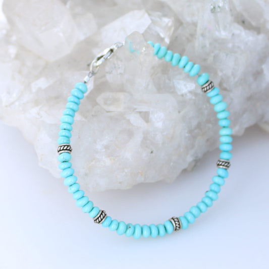 Egyptian Turquoise Beads Bracelet Sterling Silver Nuggets 7"
