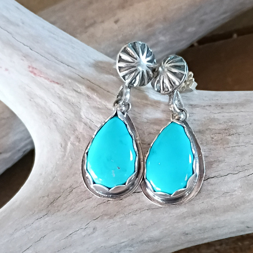 Gem Grade SLEEPING BEAUTY TURQUOISE Earrings Teardrops Sterling
