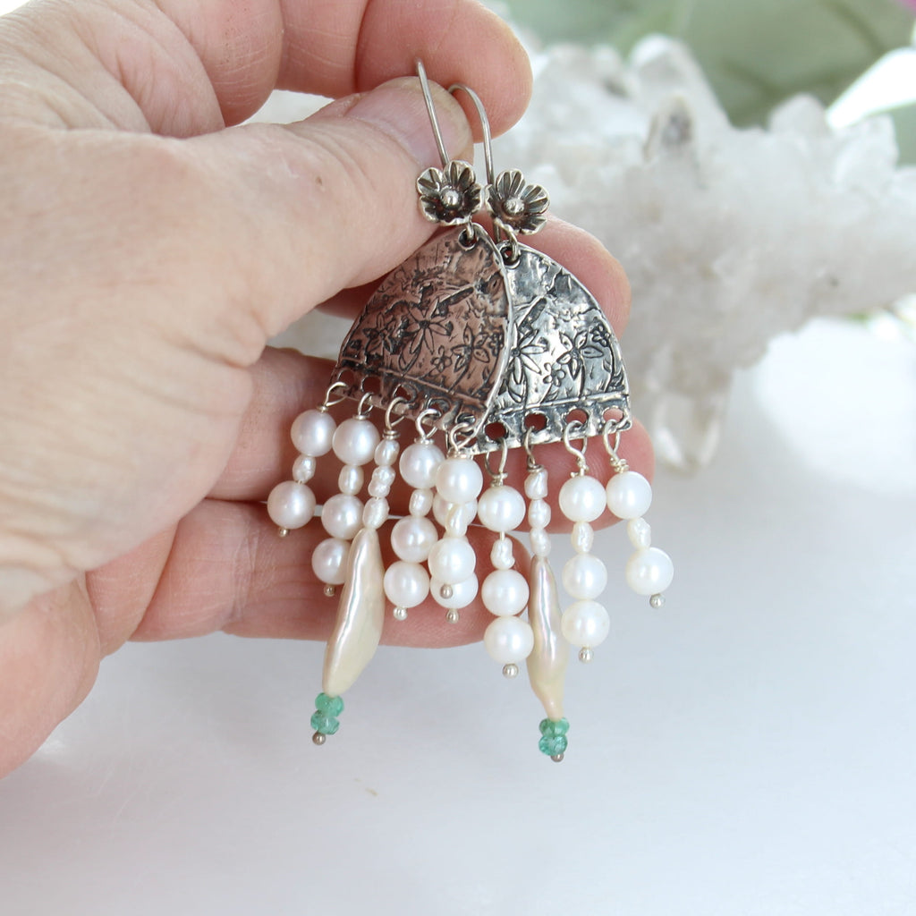 Cream Pearl Wedding Earrings Sterling Cathedral Dangles