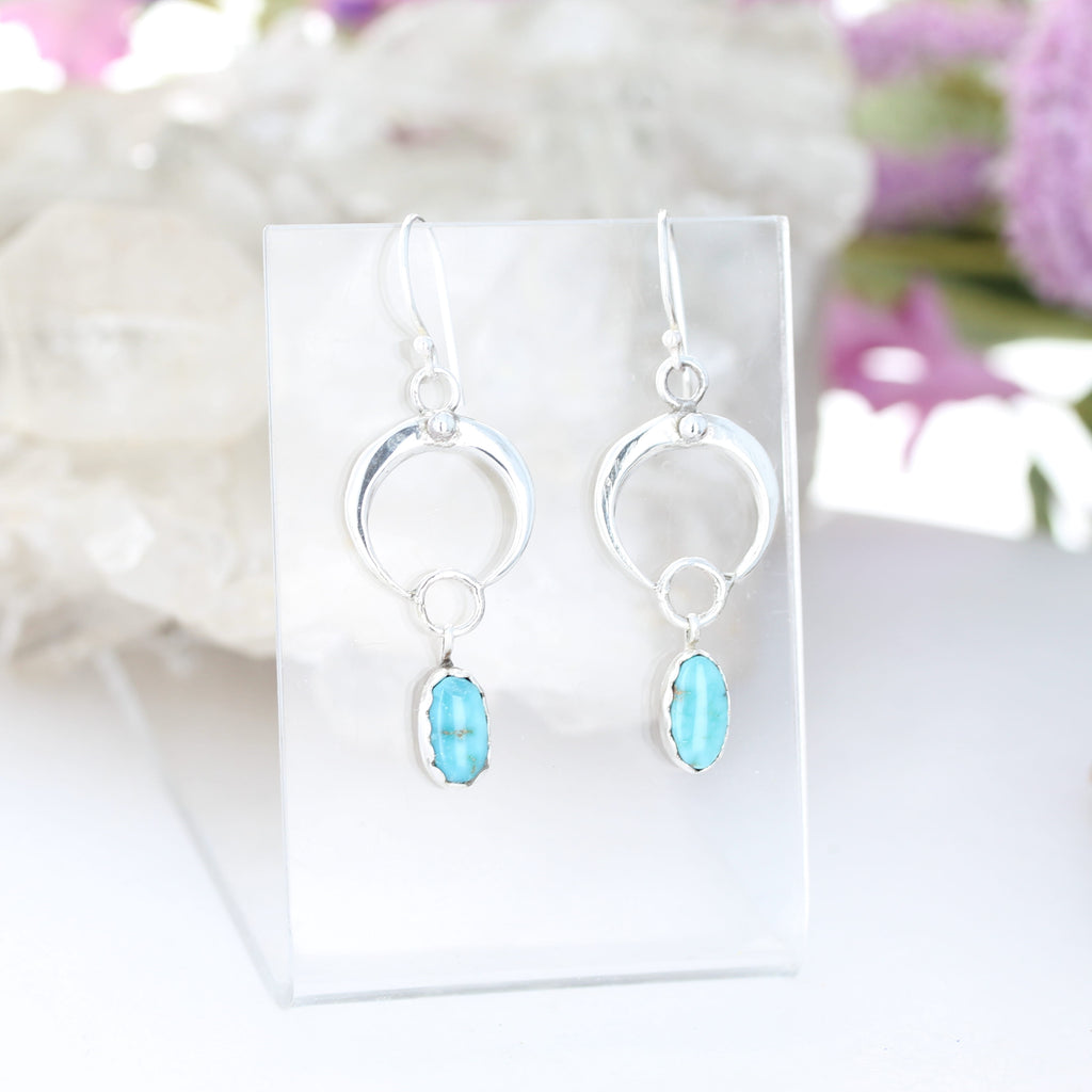Rare Dry Creek Turquoise Naja Moon Earrings Sterling Silver