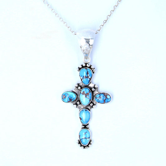 Baby Blue Kazakhstan Turquoise Cross Pendant Sterling Silver