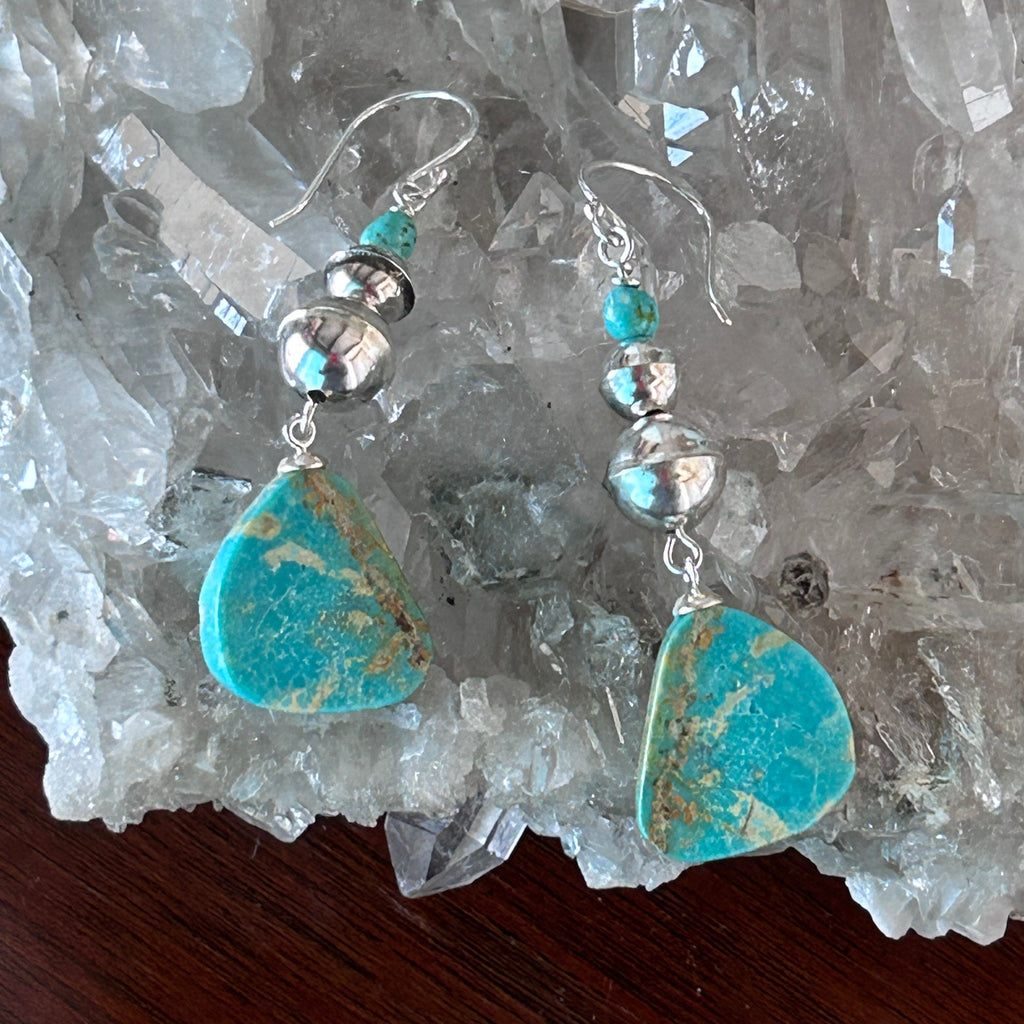 AAA Elisa Turquoise and Navajo Benchmade Pearls Earrings Sterling Silver