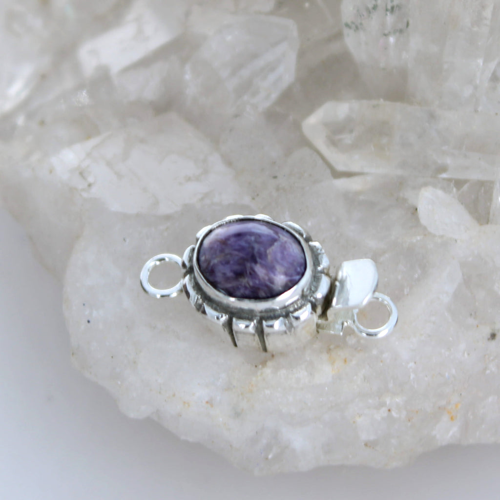 Deep Purple Charoite Sterling Clasp Southwestern Style 10x8mm