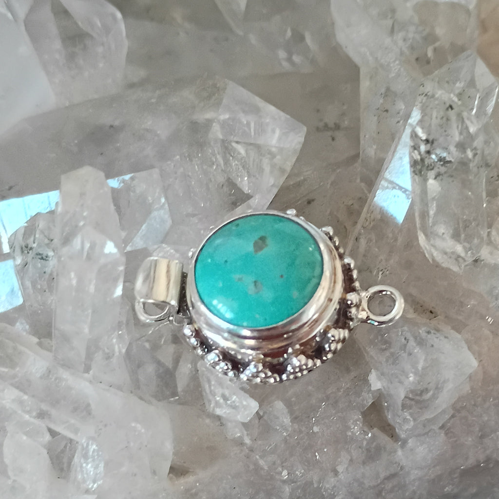 AAA KINGMAN TURQUOISE 14mm Round Sterling Granulated Clasp #3