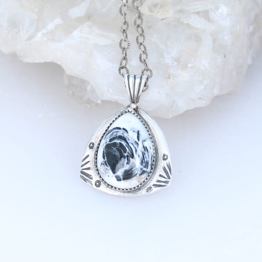 WHITE BUFFALO Turquoise Pendant Sterling Silver 18" Necklace