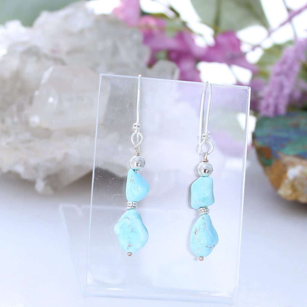 Beautiful 2 Stone Lone Mountain Nevada Turquoise Earrings Sterling Silver