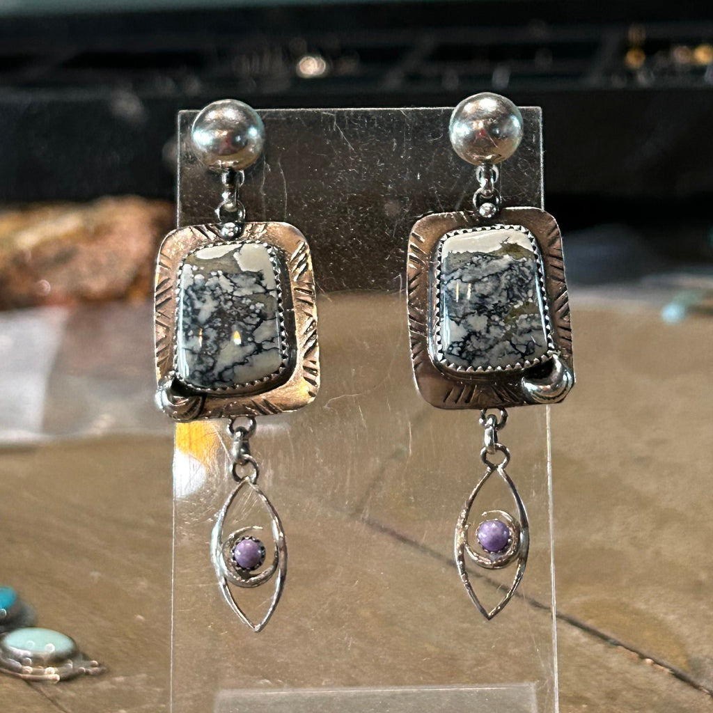 IVORY CREEK Turquoise and Sugilite Sterling Earrings Celadon Eye Moon Artisan