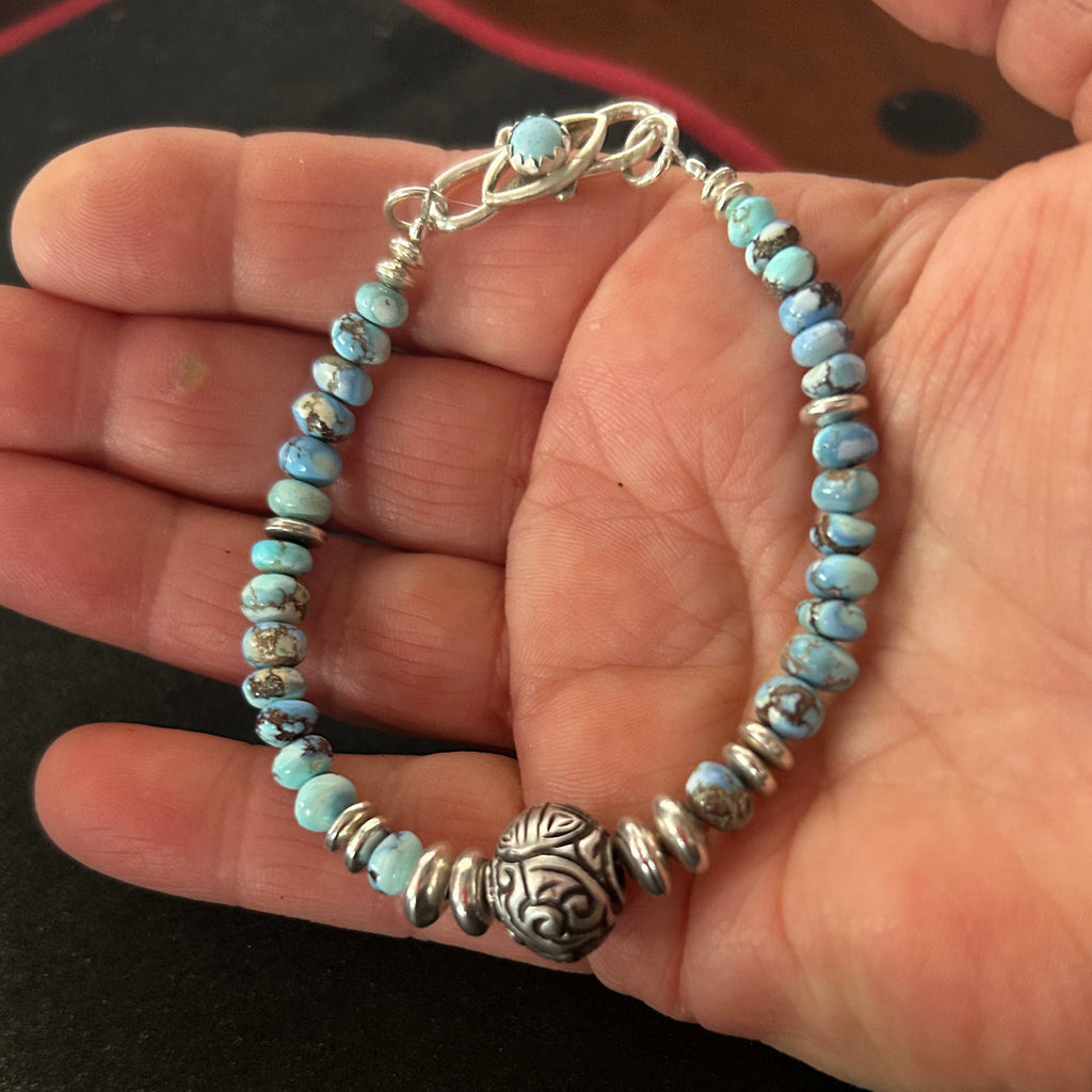 Golden Hills Turquoise and Sterling Bracelet Protective Eye and Longevity Bead