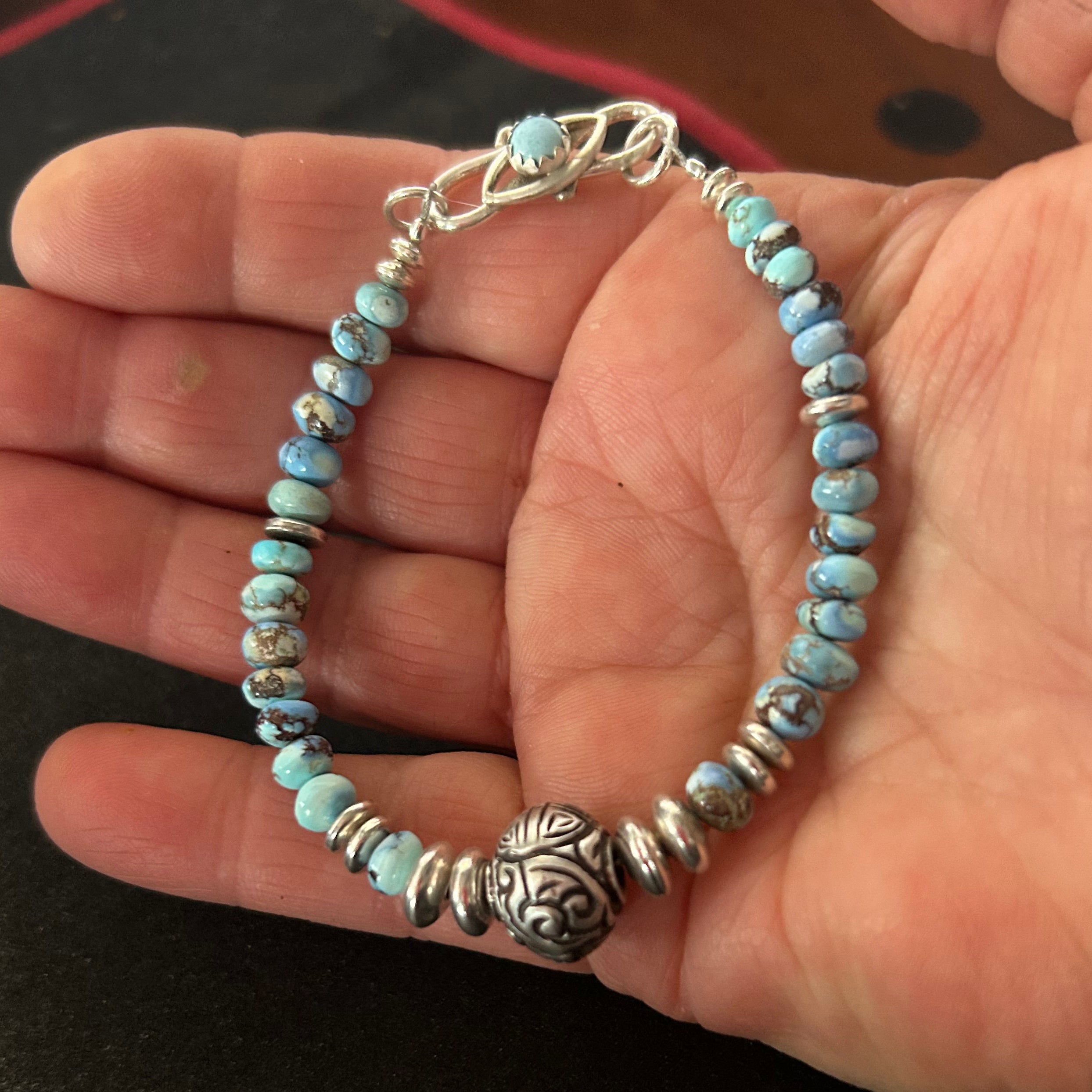 Golden Hills Turquoise and Sterling Bracelet Protective Eye and Longevity Bead