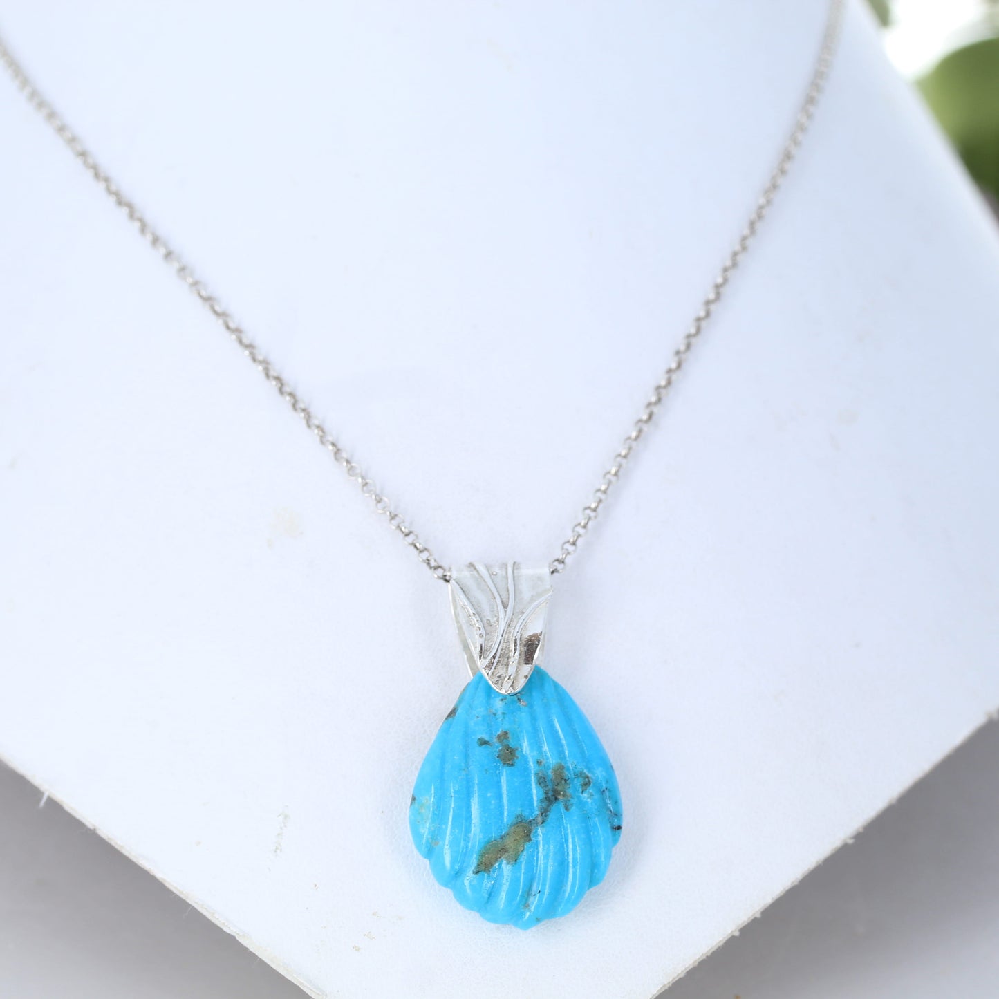Exquisite Blue Turquoise Shell Pendant Sterling Silver Bail