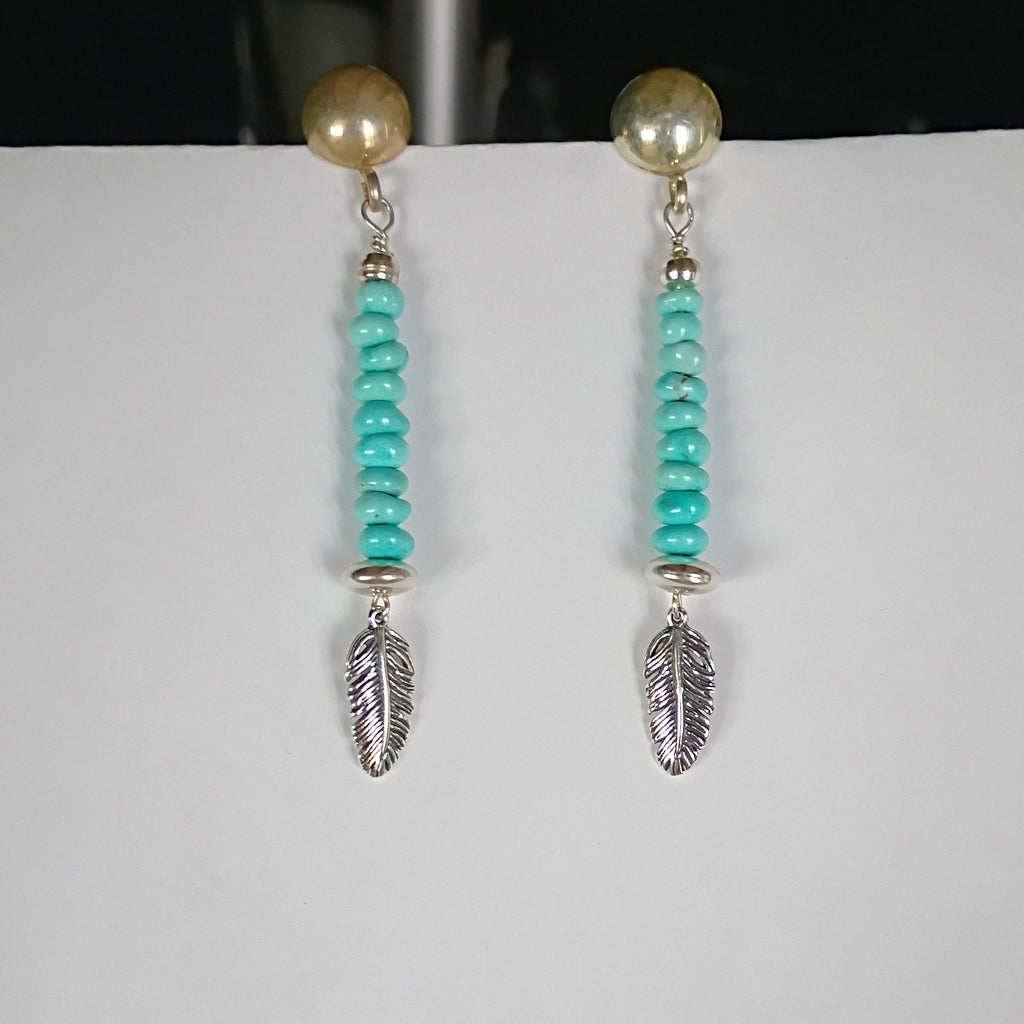 Blue Lone Mountain Nevada Turquoise Earrings Sterling Silver Feather Southwest