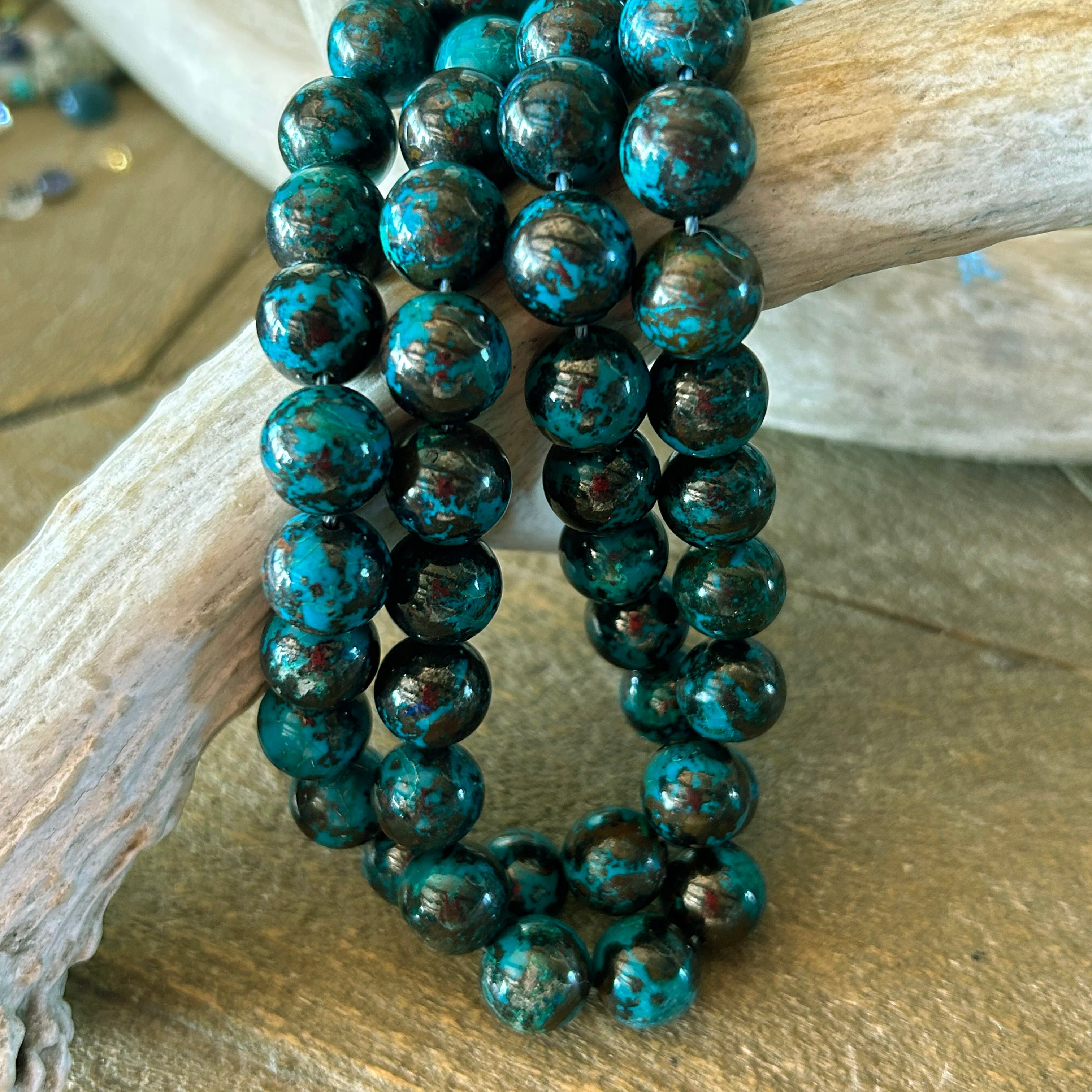 AAA Peacock SHATTUCKITE CHRYSOCOLLA Beads Round 12mm 16"