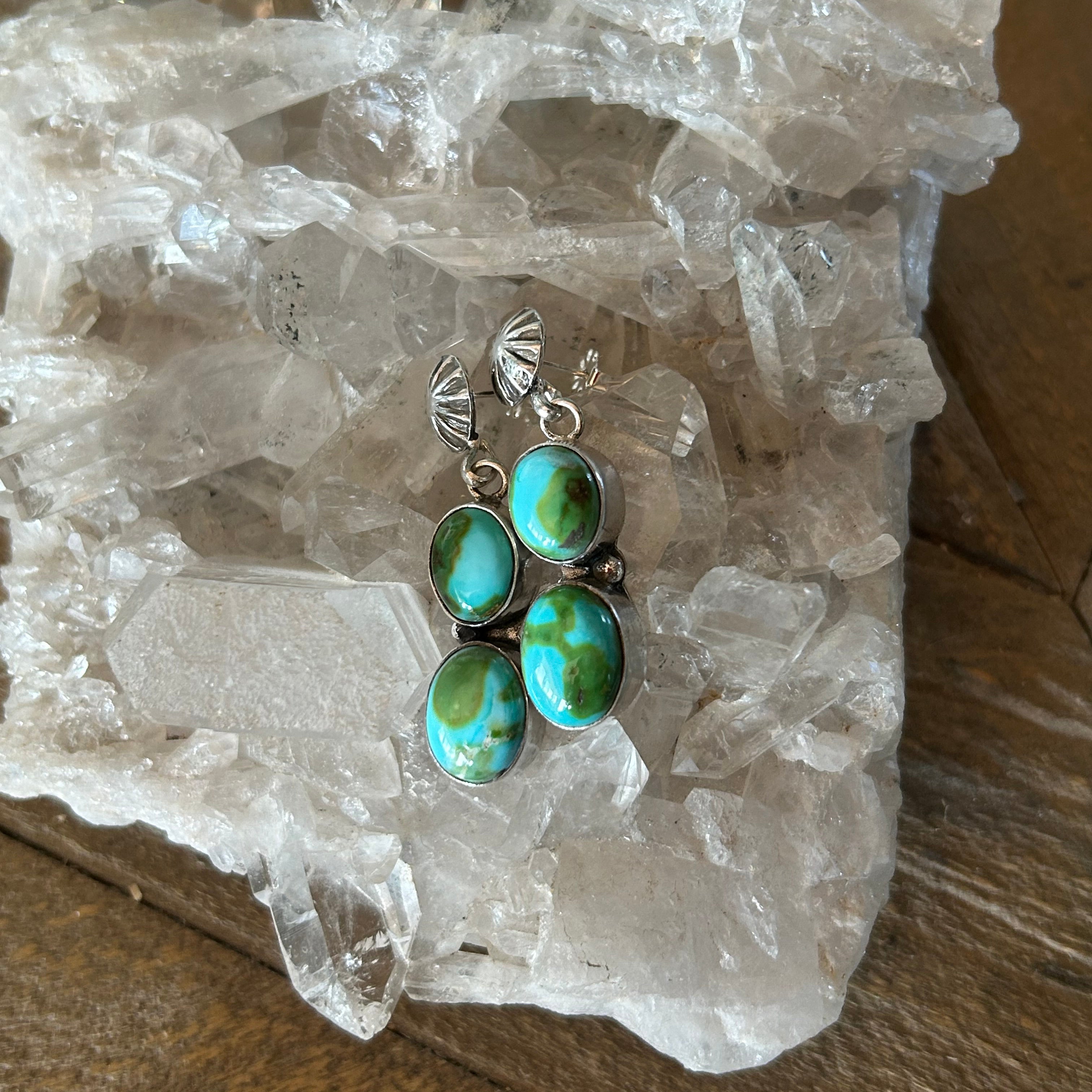 AAA Sonoran Gold Turquoise Earrings 2 Stone Green Sterling Silver