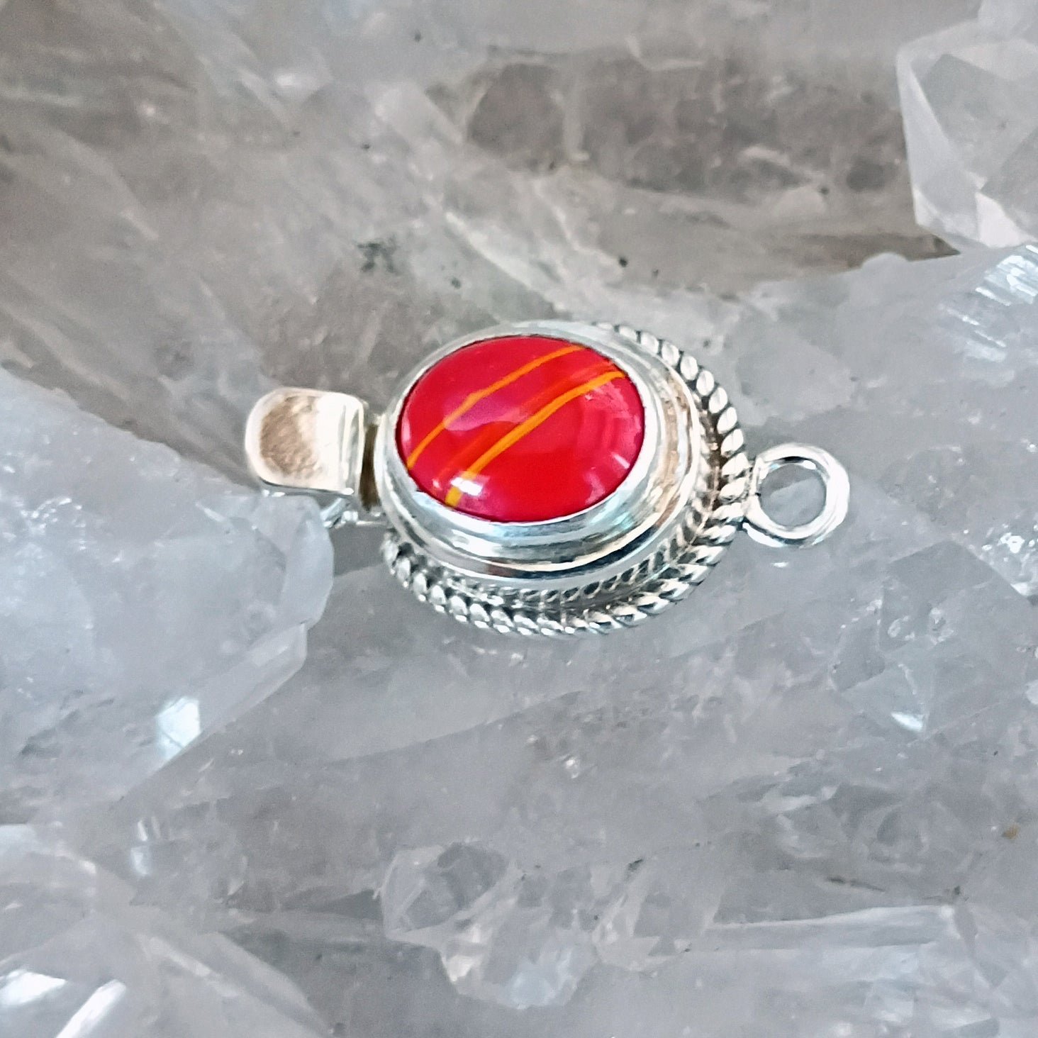 Gorgeous Red Rosarita Gold Glass Clasp Boho Chic Sterling Silver Southwest