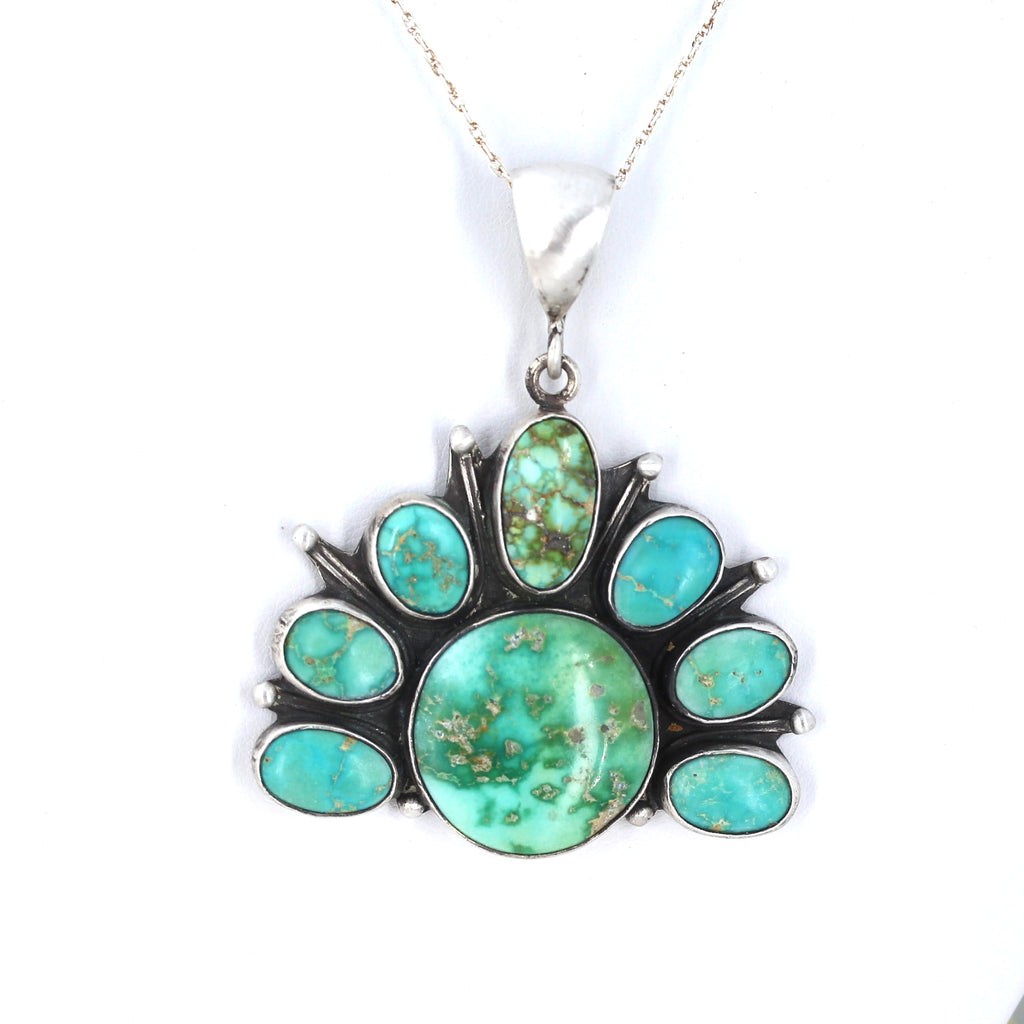 Gorgeous Sonoran Gold Turquoise Rising Sun Pendant Sterling