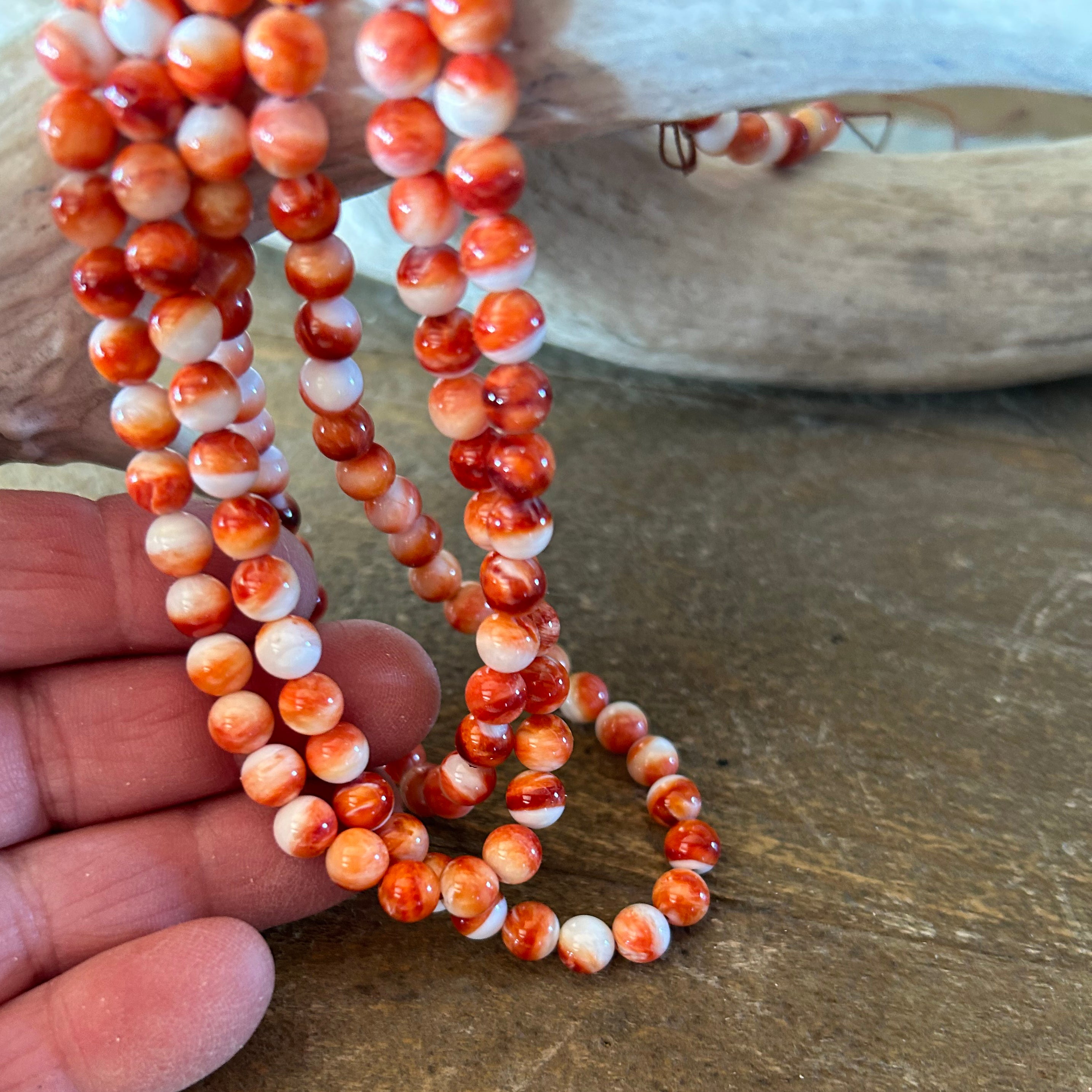 AAA Red/Orange Spiny Oyster Beads Round 6mm 16"
