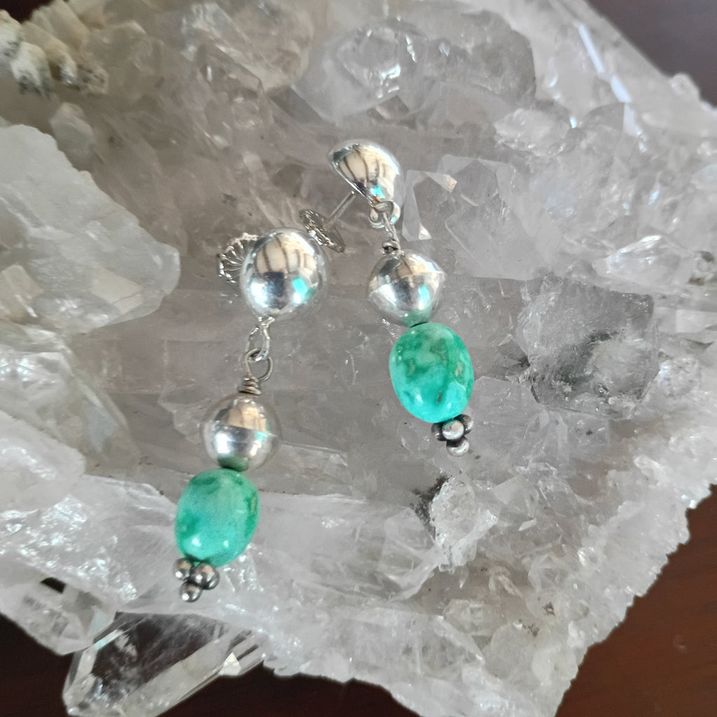 Light Aqua Green Blue Sonoran Turquoise Earrings Sterling Bench Made Beads