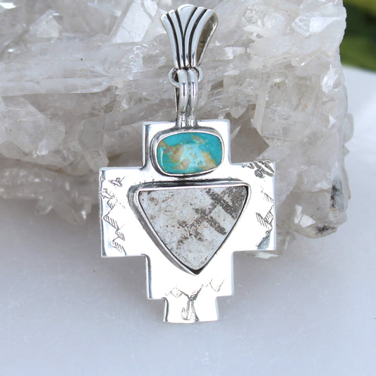 Carico Lake Turquoise Cross Pendant With Anasazi Pottery