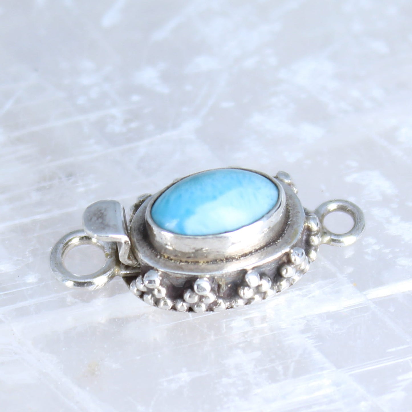 Larimar Clasp 11x7mm Granulated Design Sterling