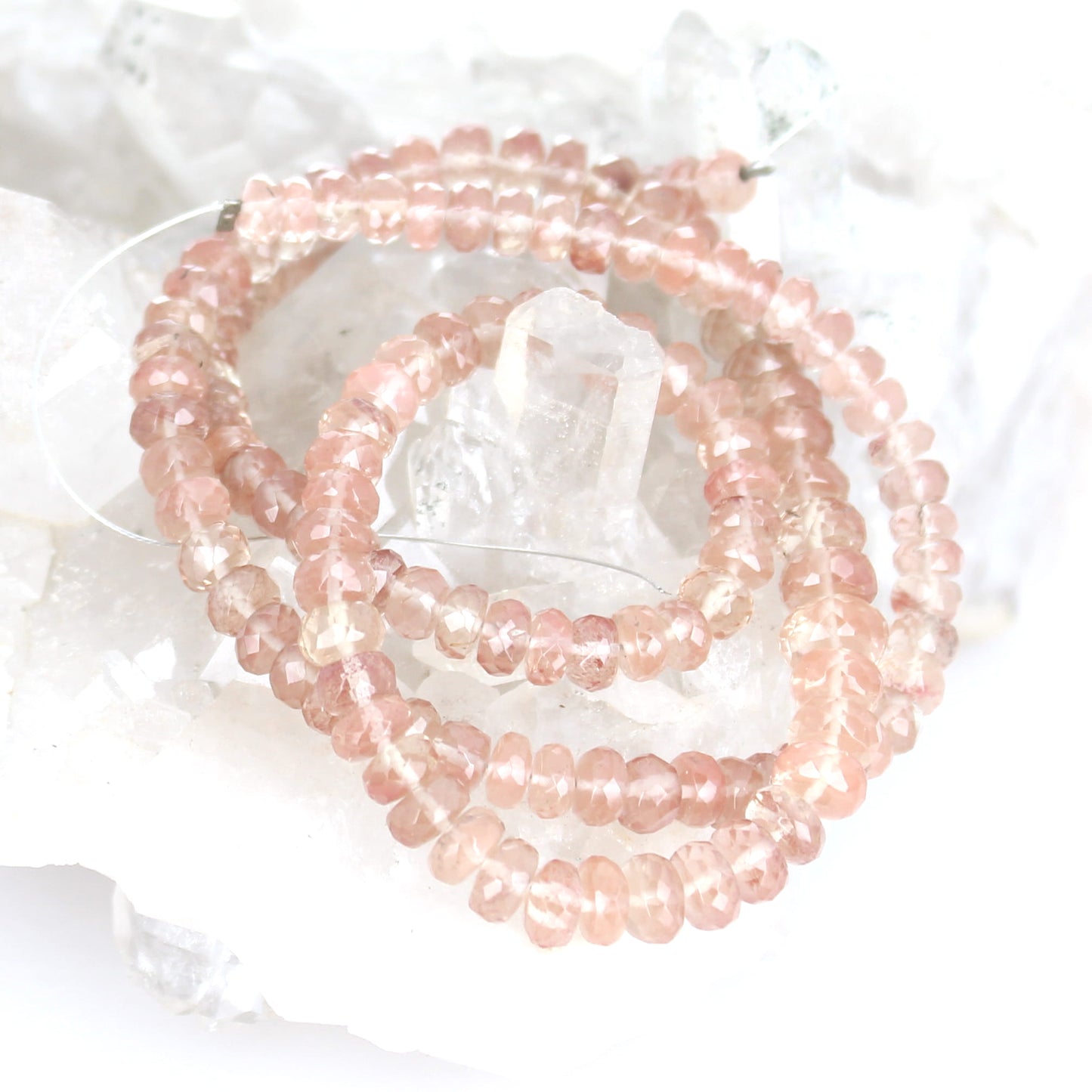 AAA Oregon Sunstone Faceted Rondelle Beads 18" Pink Champagne 5-7.7mm