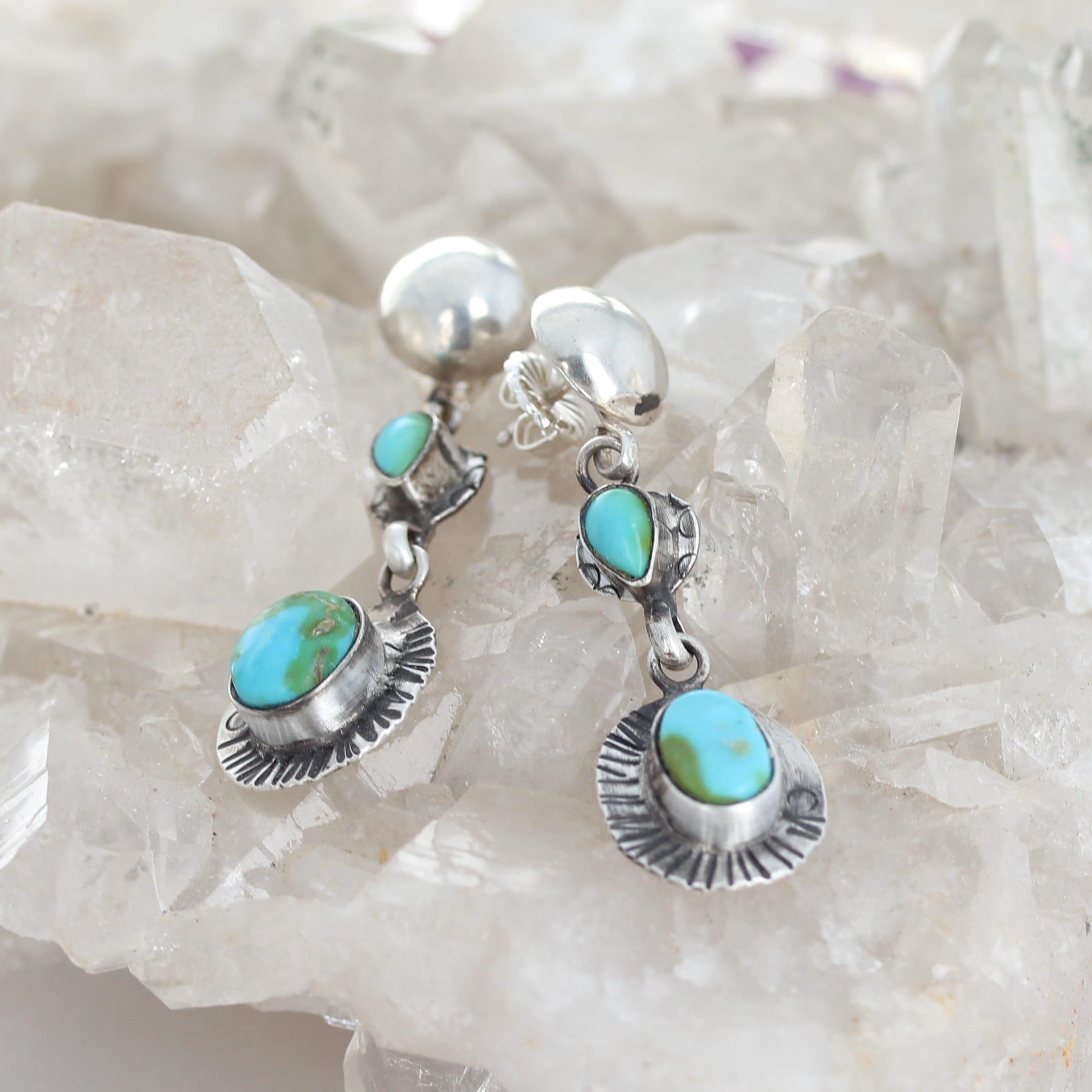 Blue Sonoran Mountain Turquoise Earrings Sterling 2 Stone