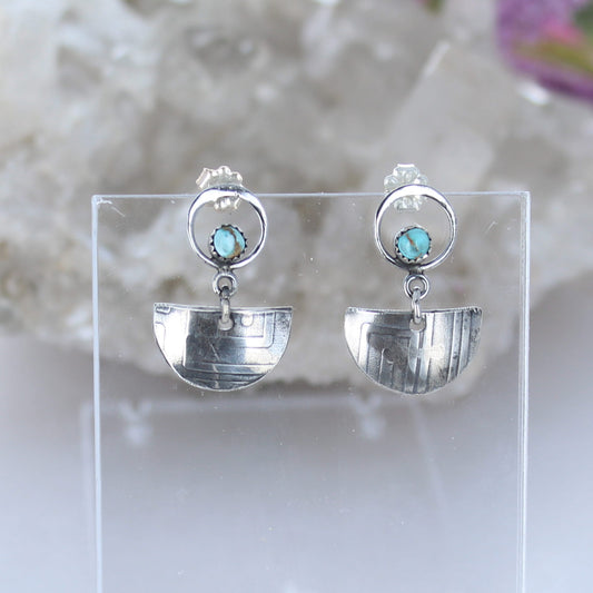 Pretty Little Sterling Sierra Nevada Turquoise Earrings Moons