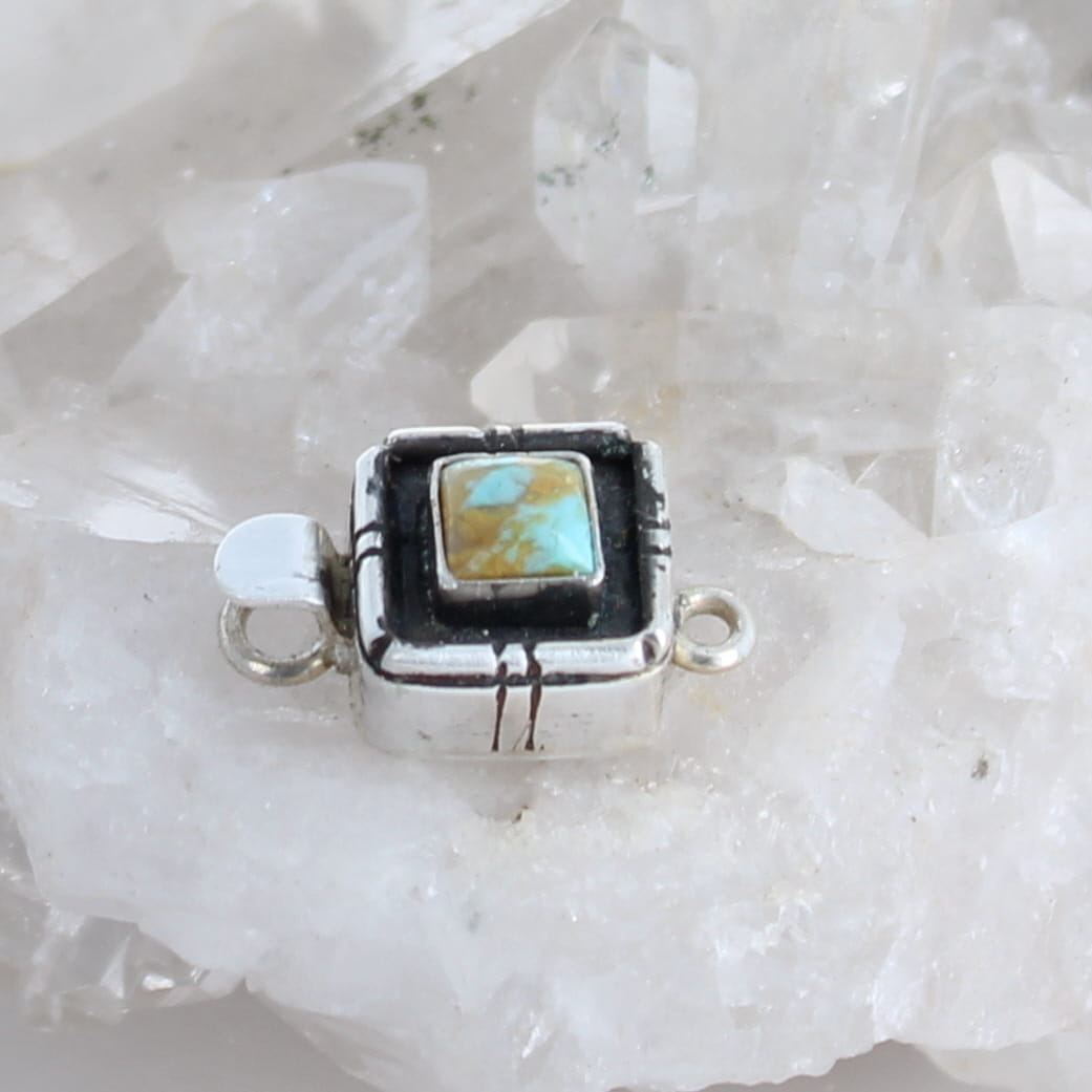 Chinese Turquoise Clasp Sterling Cushion 7mm Sea Golden