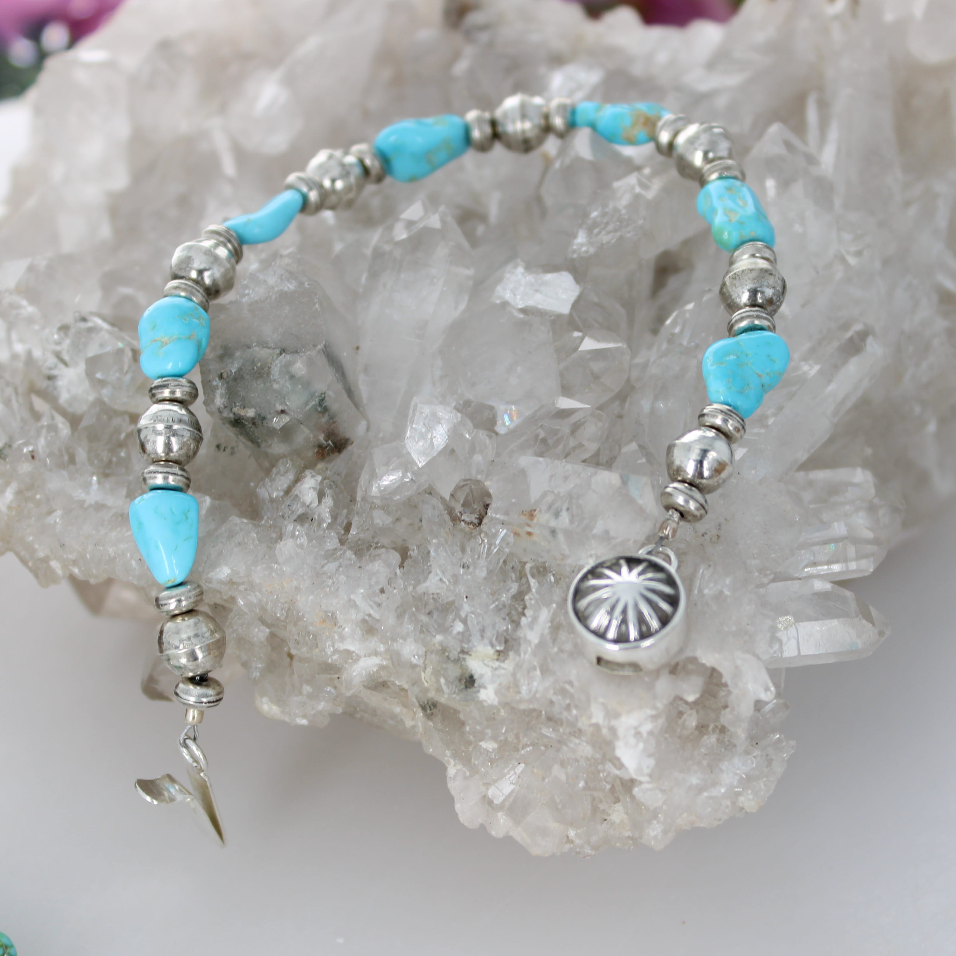 Sky Blue Kingman Arizona Turquoise Bracelet Bench Made Sterling Silver Beads