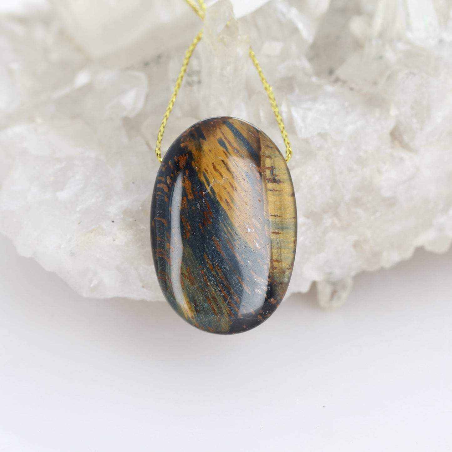 Dramatic Blue and Golden Tigereye Pendant Oval Shape Component