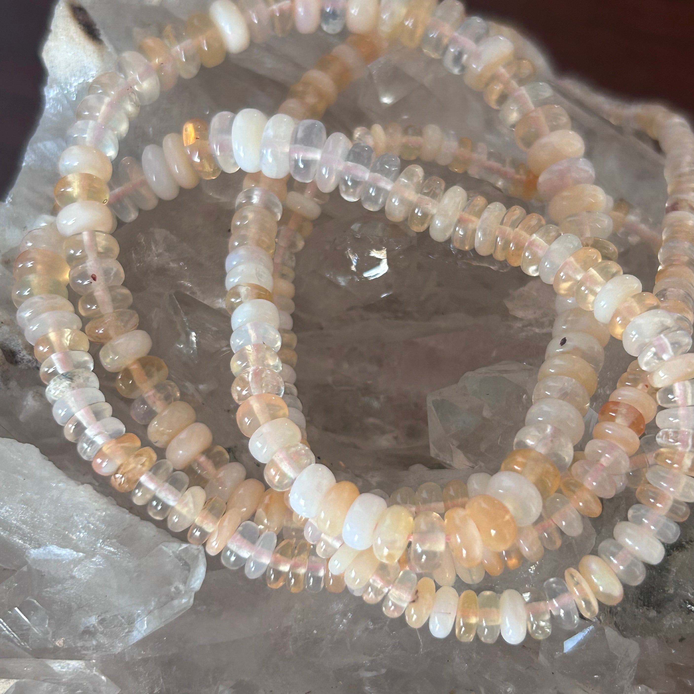 Mexican Opal Beads Rondelles White Cream Pale Apricot 4-6.8mm