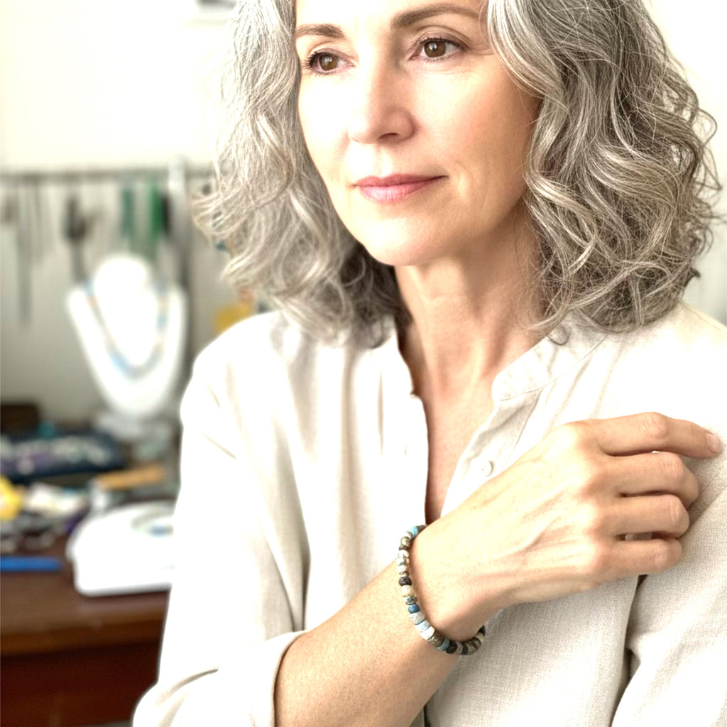 Antique Blue Brown Roman Glass and Turquoise Bracelet Men or Woman