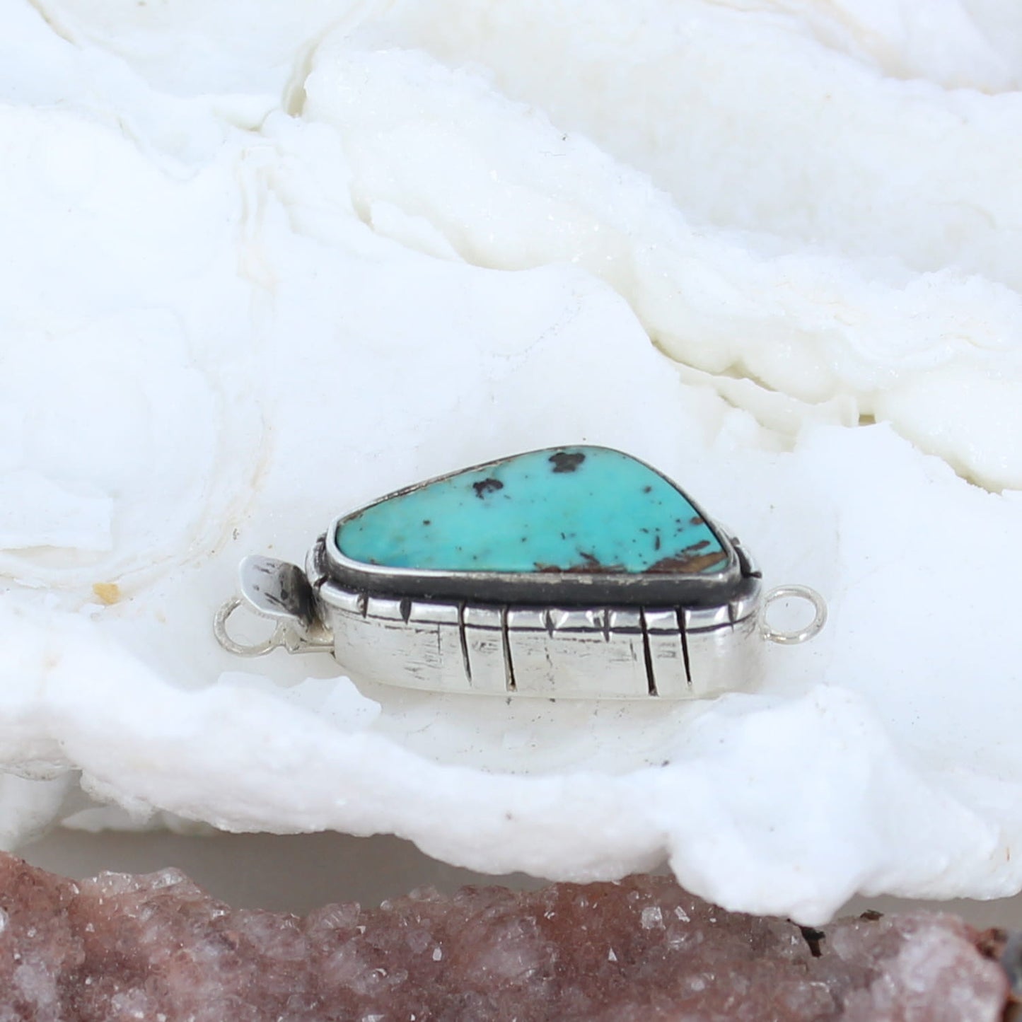 Mexican Turquoise Clasp Sterling Long Triangle Sky Blue -NewWorldGems