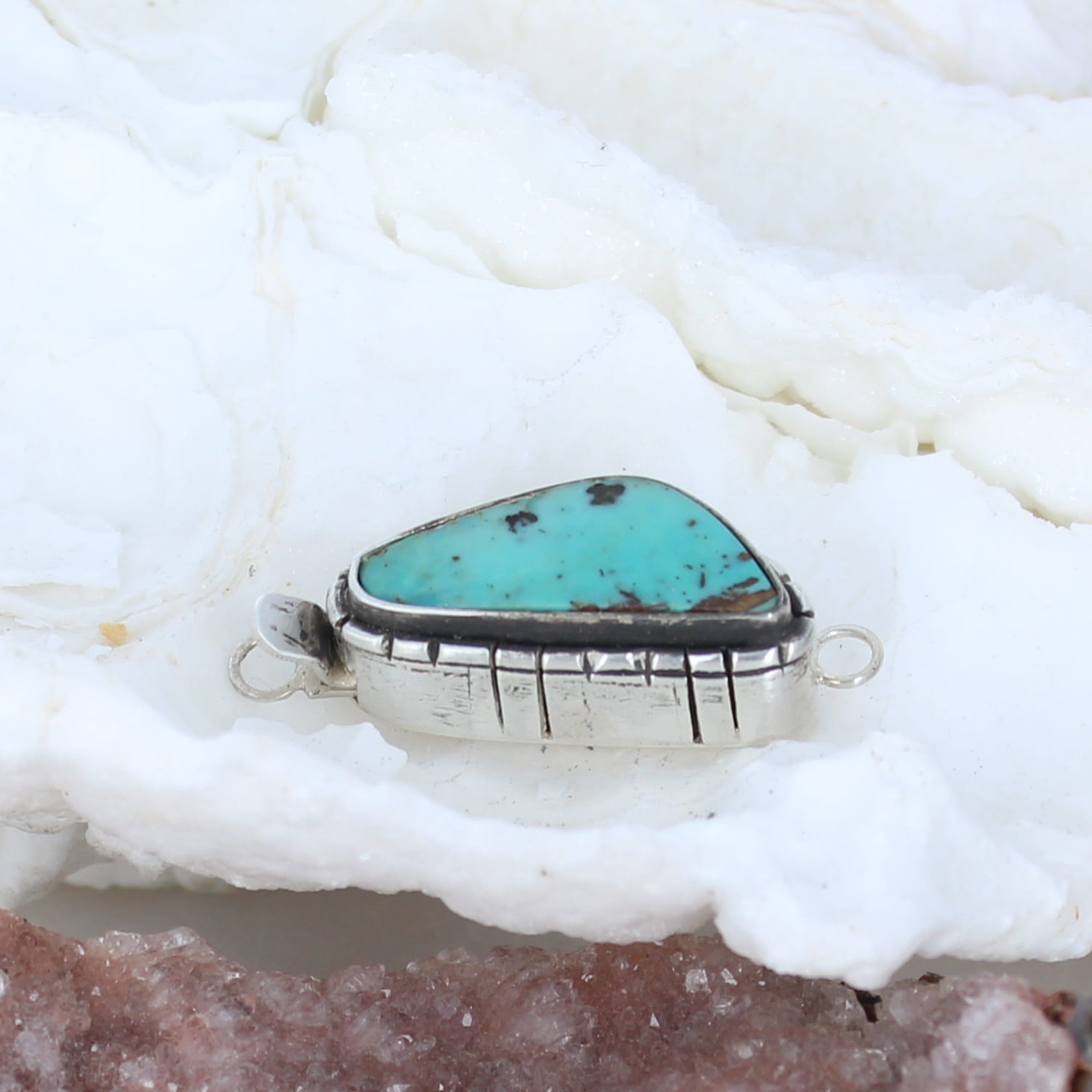 Mexican Turquoise Clasp Sterling Long Triangle Sky Blue -NewWorldGems