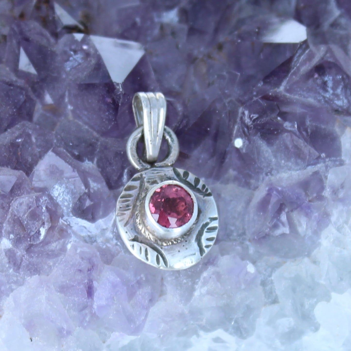 AAA Faceted Magenta Tourmaline Sterling Silver Pendant 16"