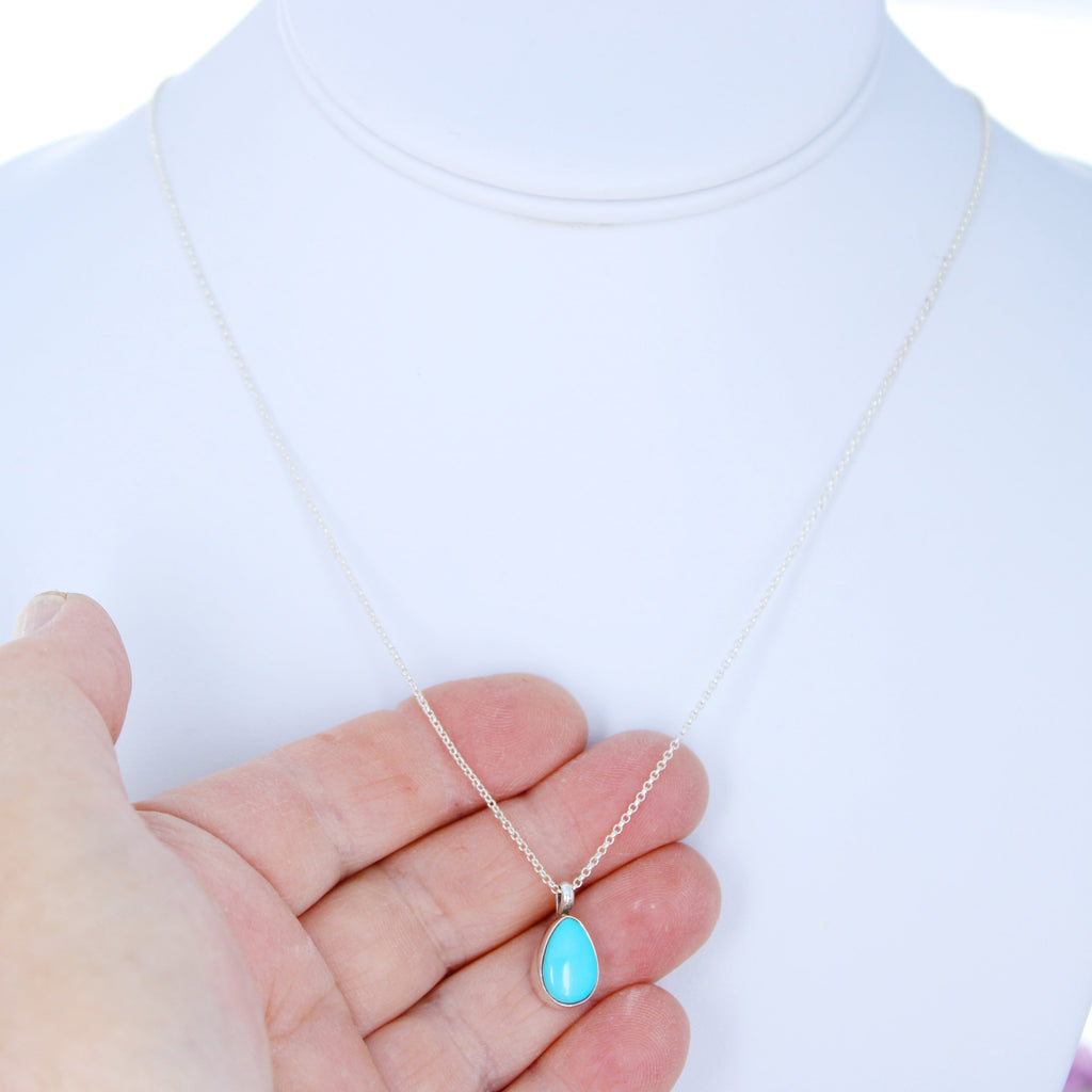 Teardrop Shaped Sleeping Beauty Turquoise Pendant Sterling Necklace