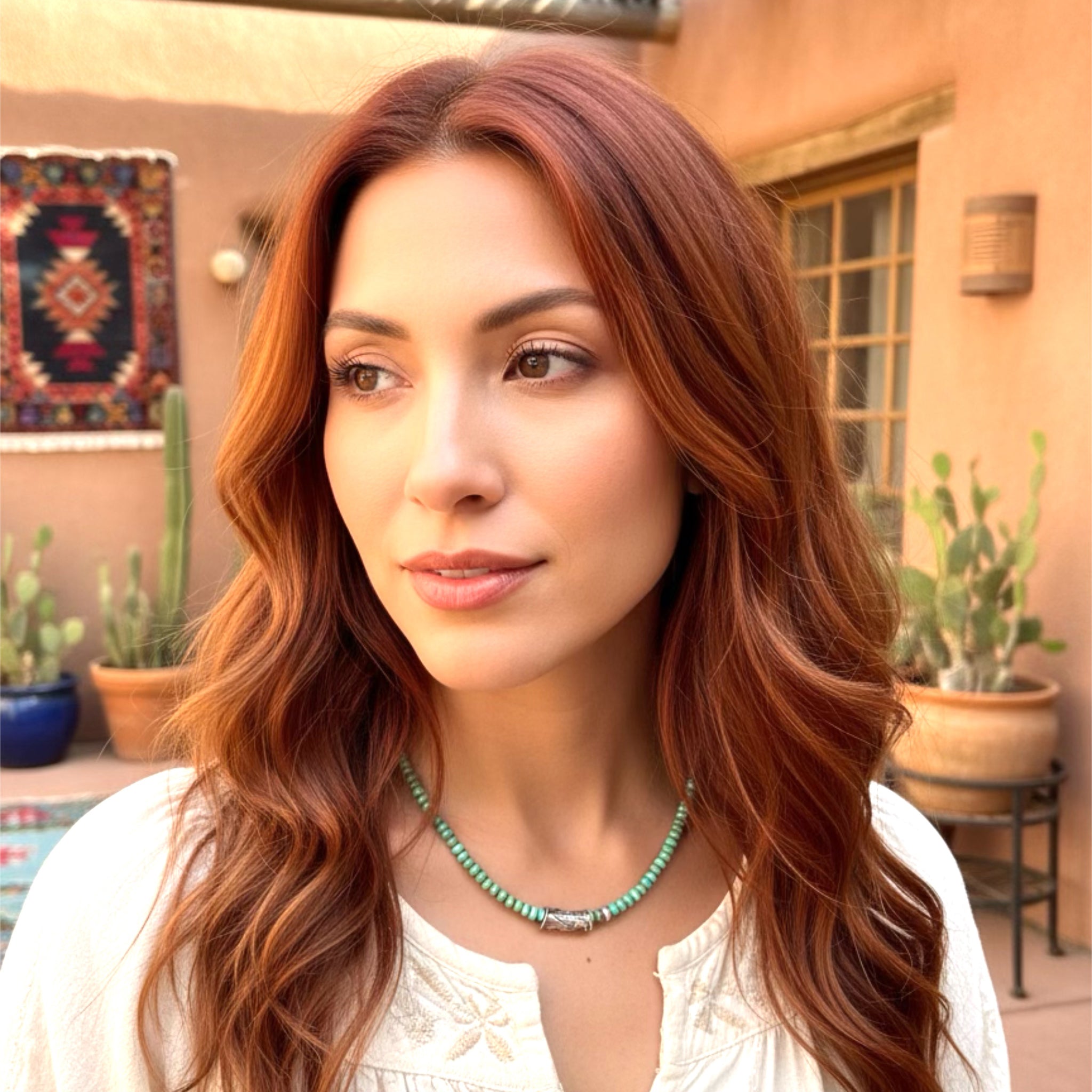 SONORAN GOLD Turquoise Rondelle Beads Necklace Sterling Lime Green