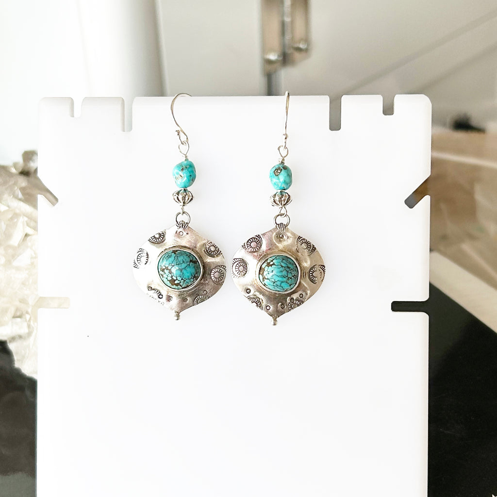 BLUE MOON TURQUOISE Earrings Sterling Arabesque Shaped #2