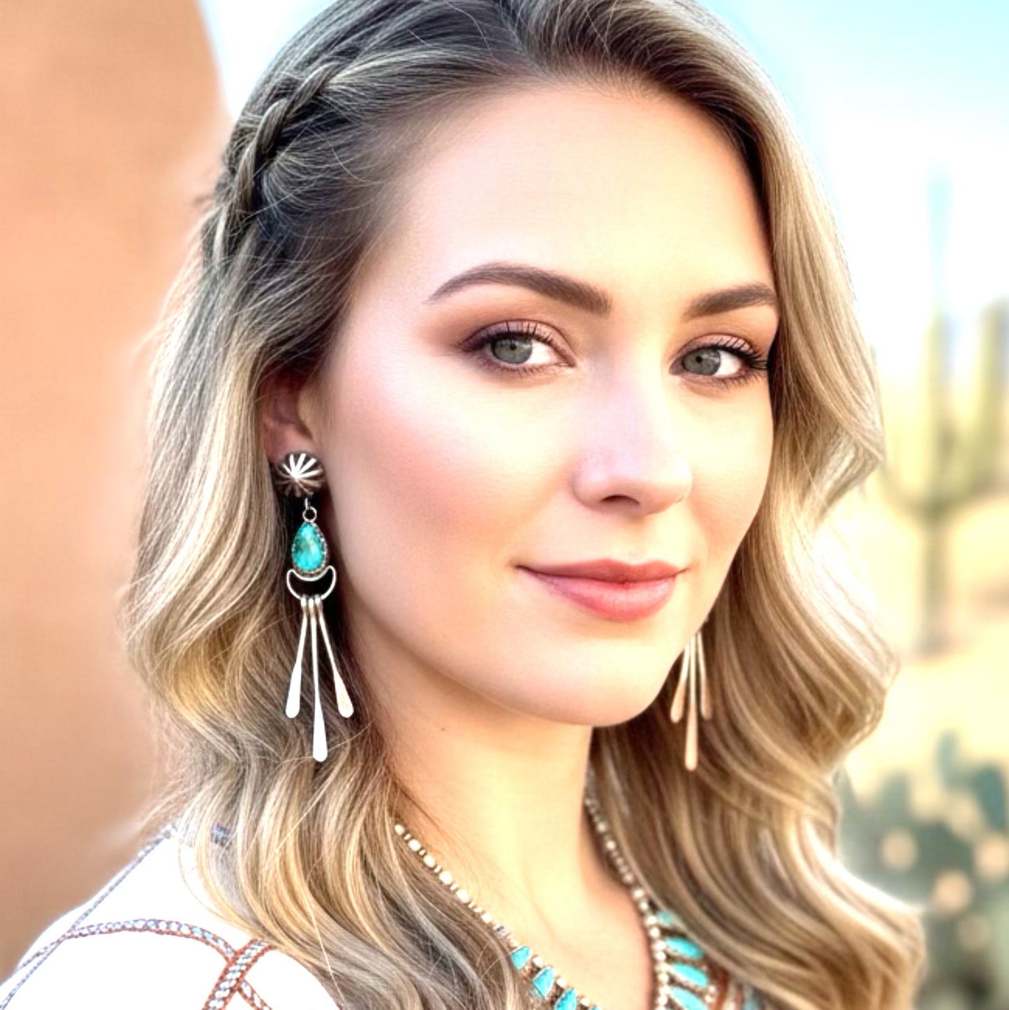 AAA Sonoran Mountain Turquoise Moon Earrings Dangles Southwest