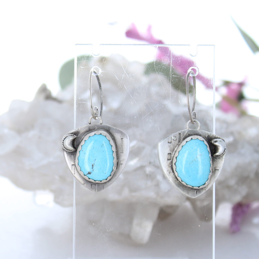 CAMPITOS TURQUOISE EARRINGS Free Form Sterling Silver with Moons