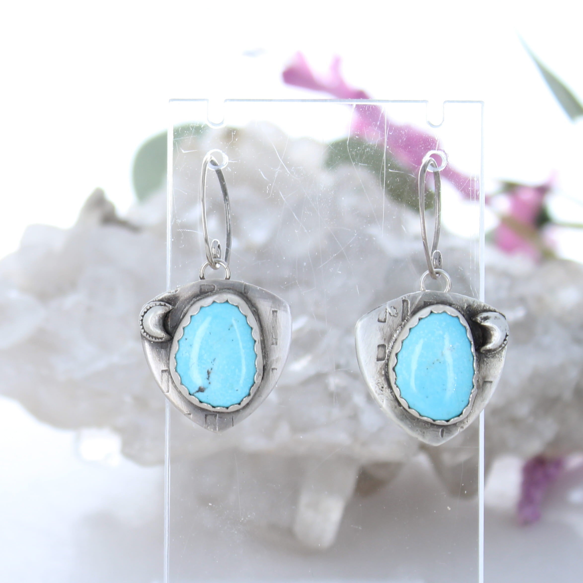 CAMPITOS TURQUOISE EARRINGS Free Form Sterling Silver with Moons