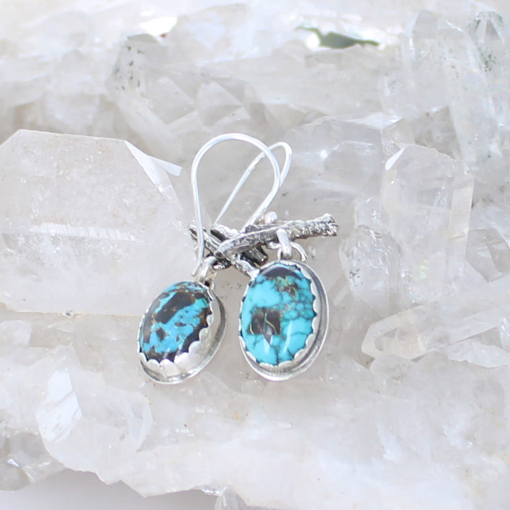 Deep Blue Rustic Carico Lake Turquoise Earrings Sterling Southwestern Style