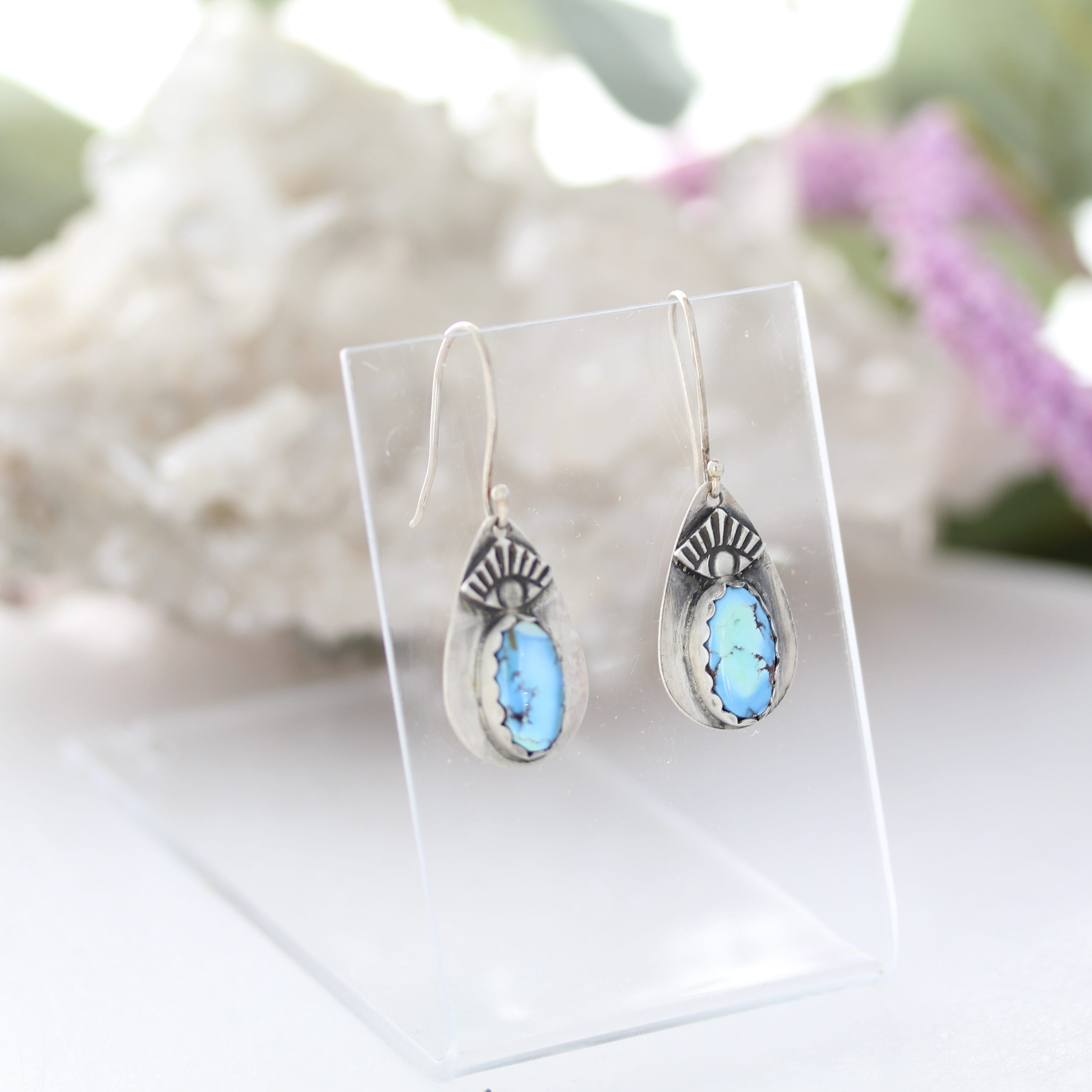 Kazkhastan Turquoise Earrings Sterling Silver Teardrops Protective Eye