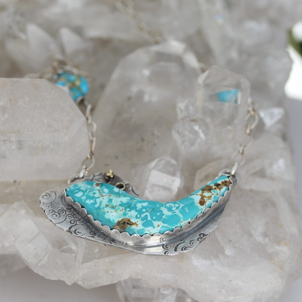 BLUE MOON Turquoise Bird Pendant Sterling and 18K Gold 18"