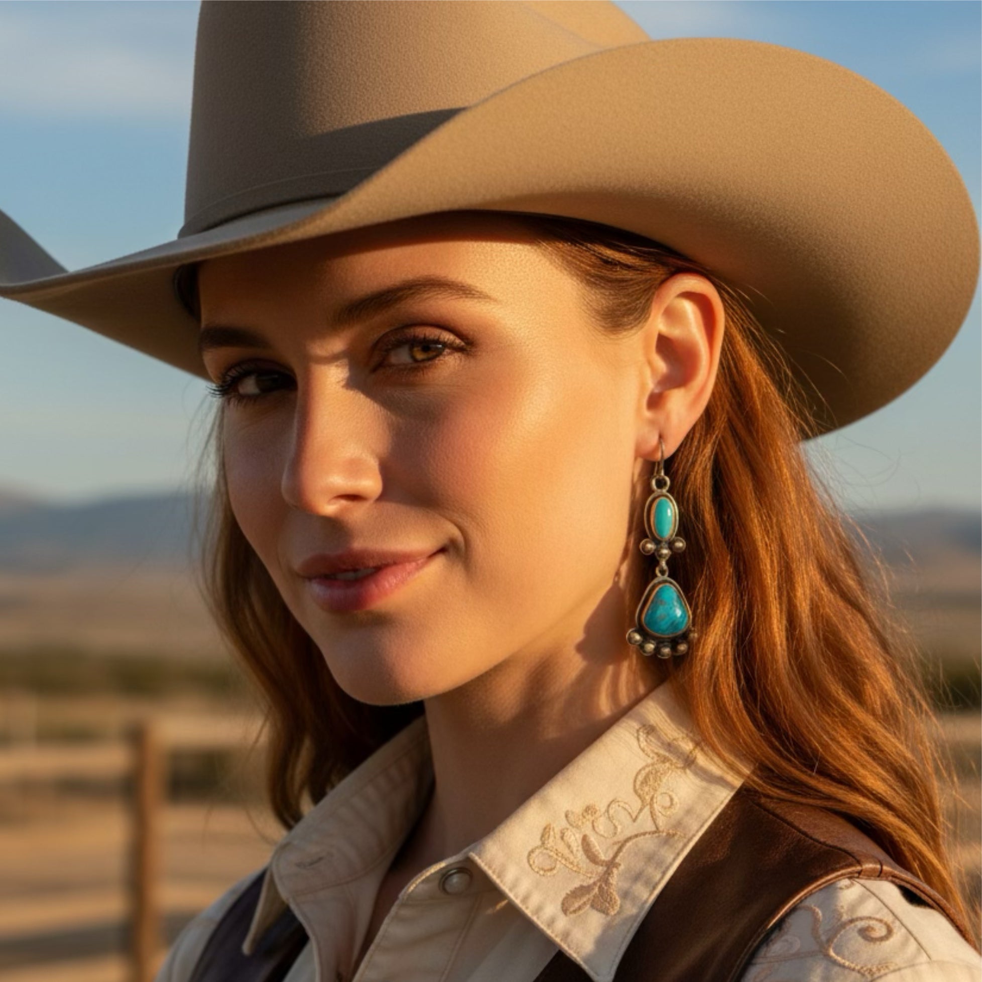 Morenci Turquoise Earrings 2 Stones Sterling Deep Blue