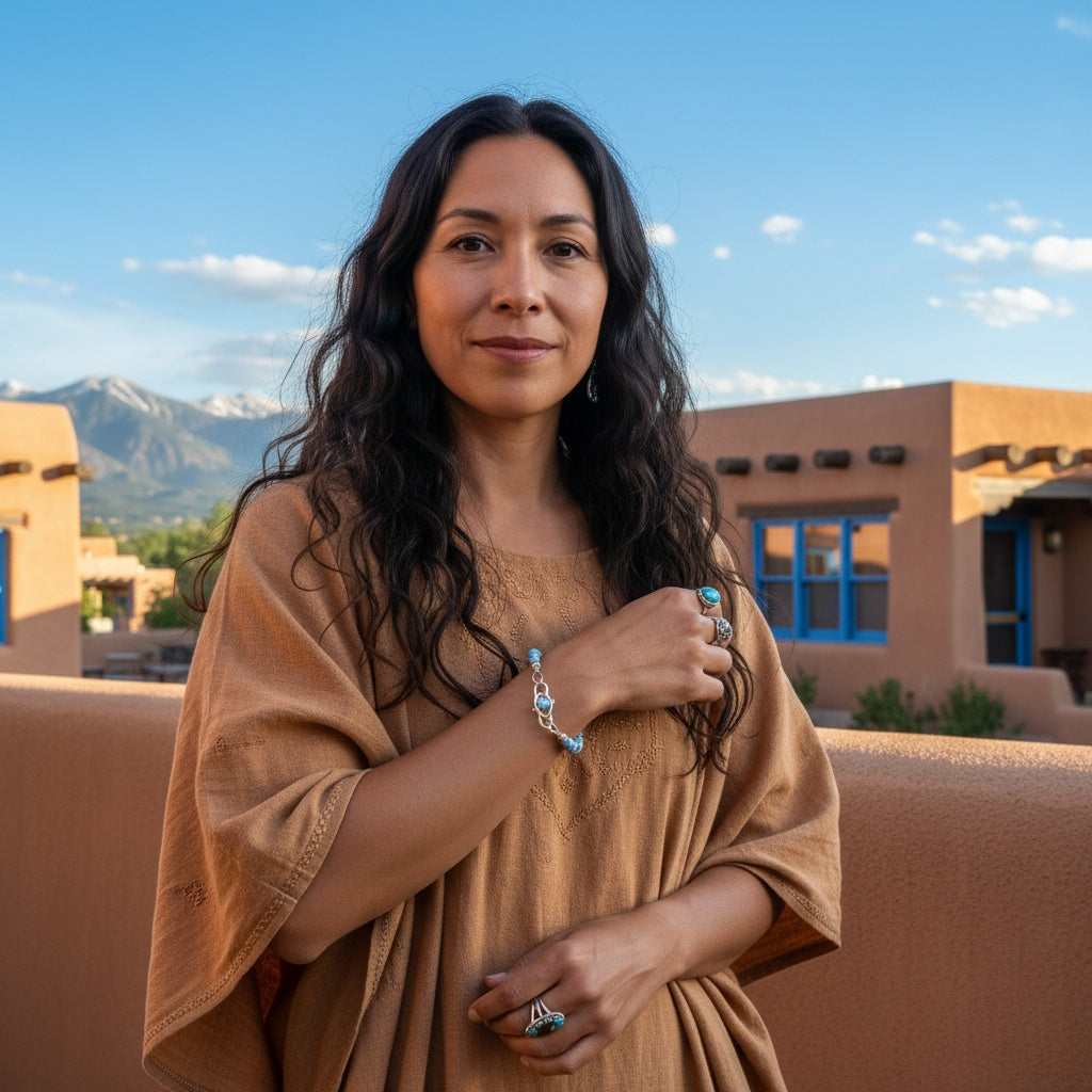 Golden Hills Turquoise and Sterling Bracelet Protective Eye and Longevity Bead