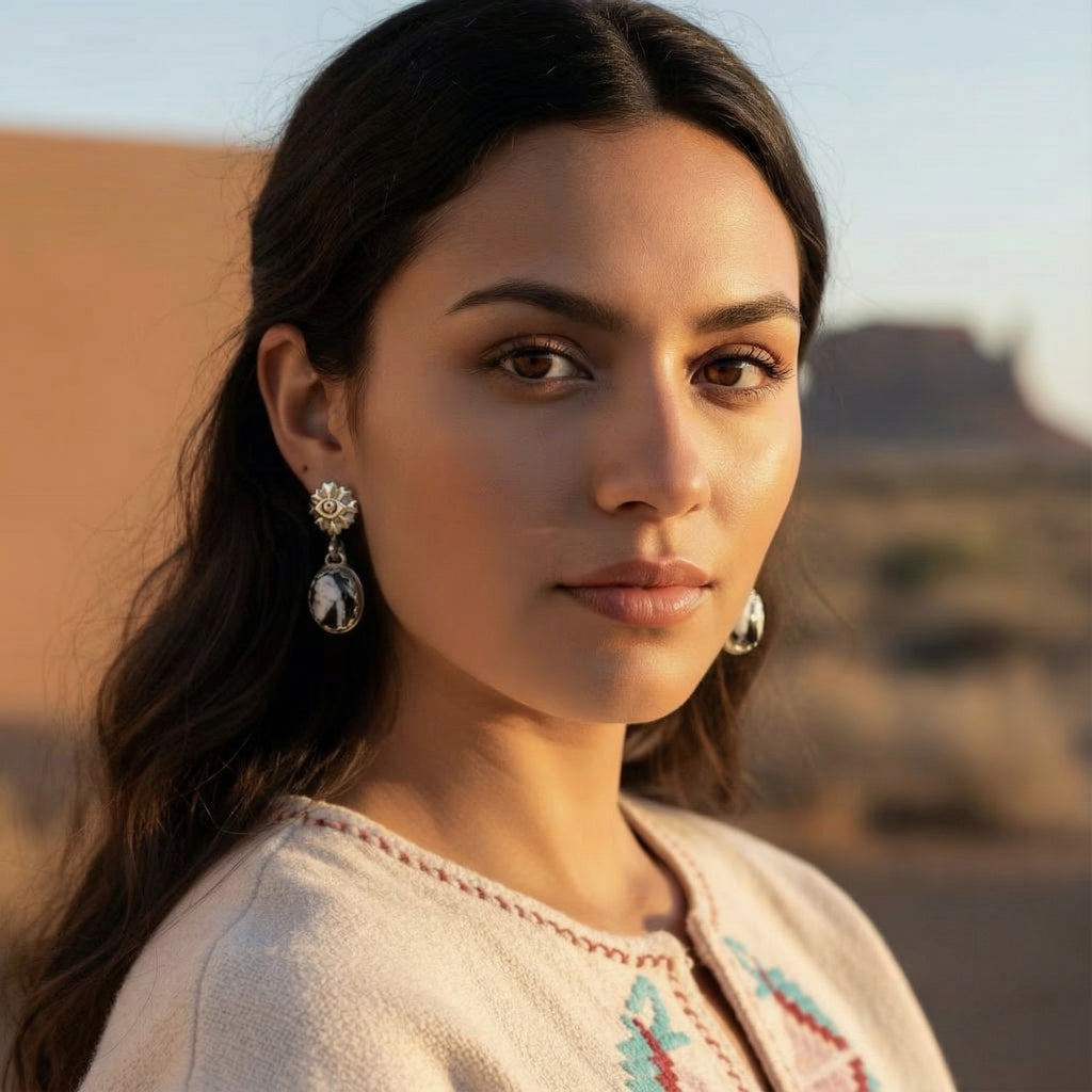 Protective Eye WHITE BUFFALO RIBBON Turquoise Earrings Sterling Ovals