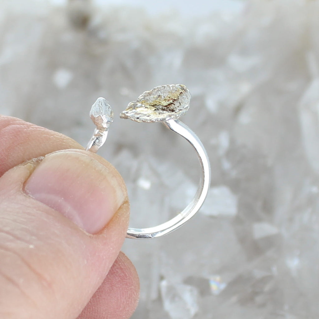 Leaf and Bud Ring Sterling And 22K Gold Accents