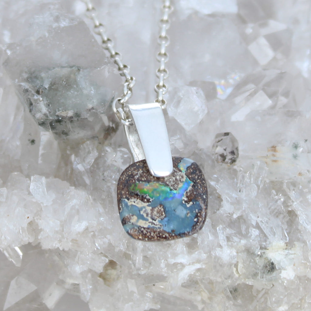 BOULDER OPAL PENDANT Australian Opal Colorful Necklace Sterling 16" #1