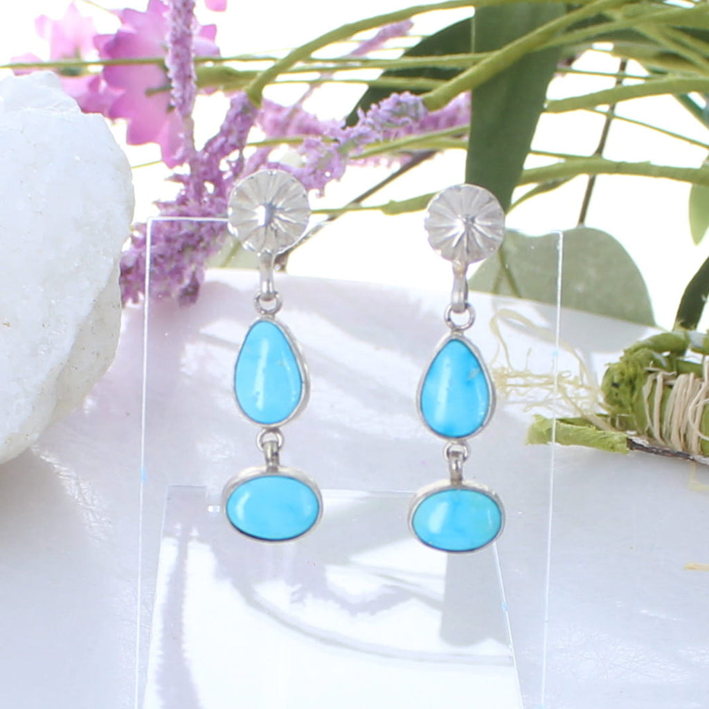 Blue Ridge Nevada Sterling Silver Earrings Double Drops -NewWorldGems