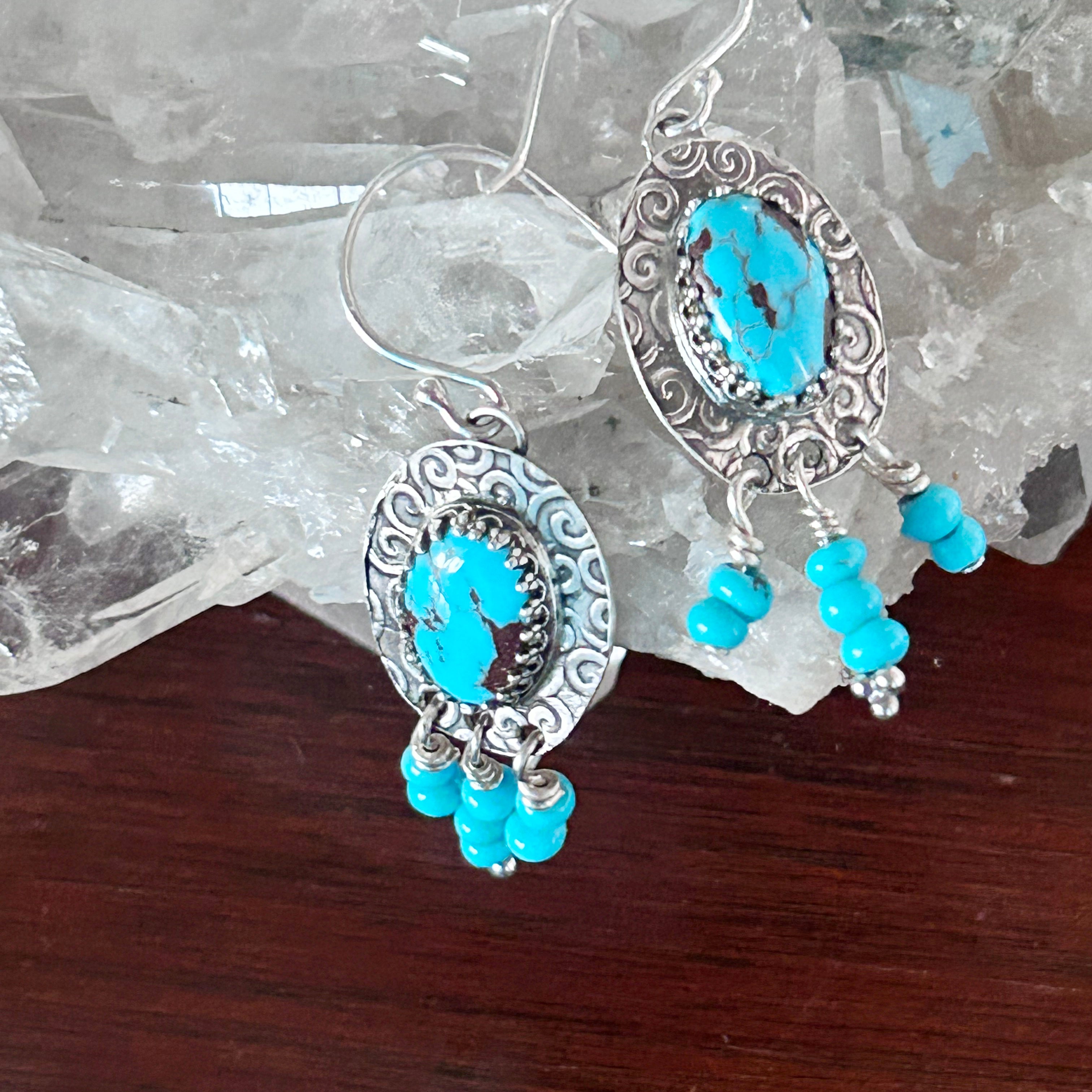 Unique EGYPTIAN TURQUOISE Sterling Silver Handmade Dangle Earrings
